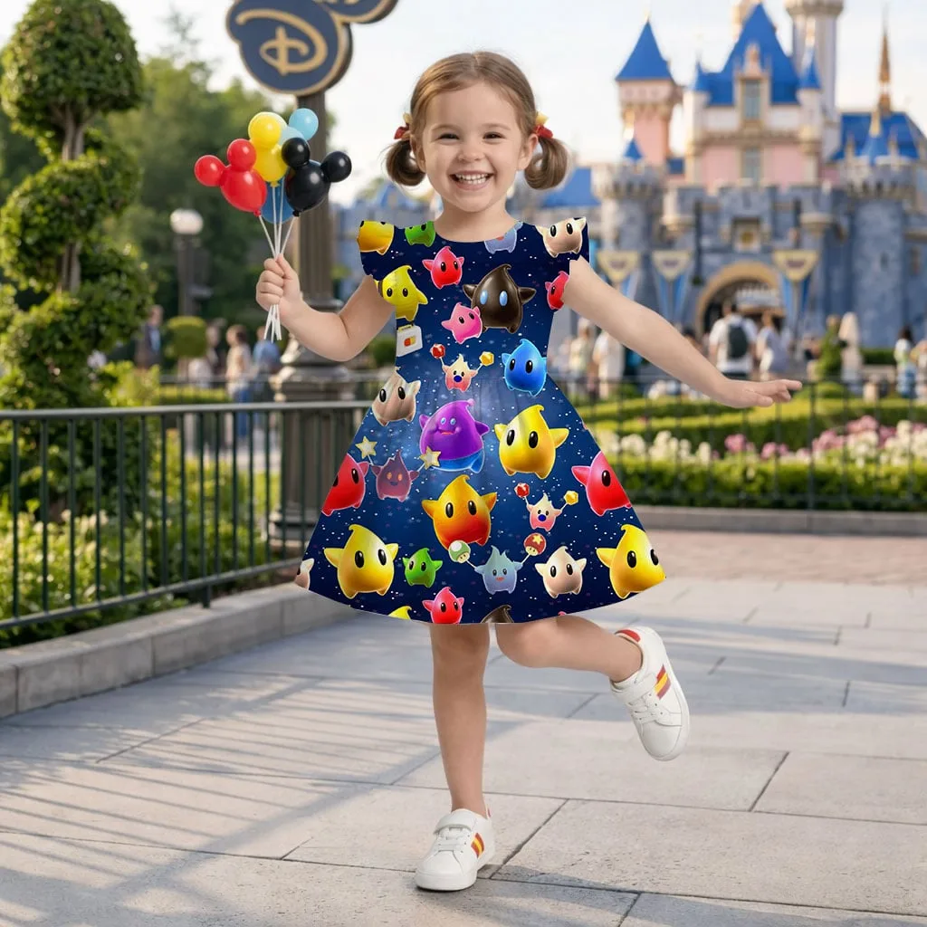 Super Mario Galaxy Character Pattern Mommy & Me Dress, Mama Mini Family Matching Outfit - Image 8