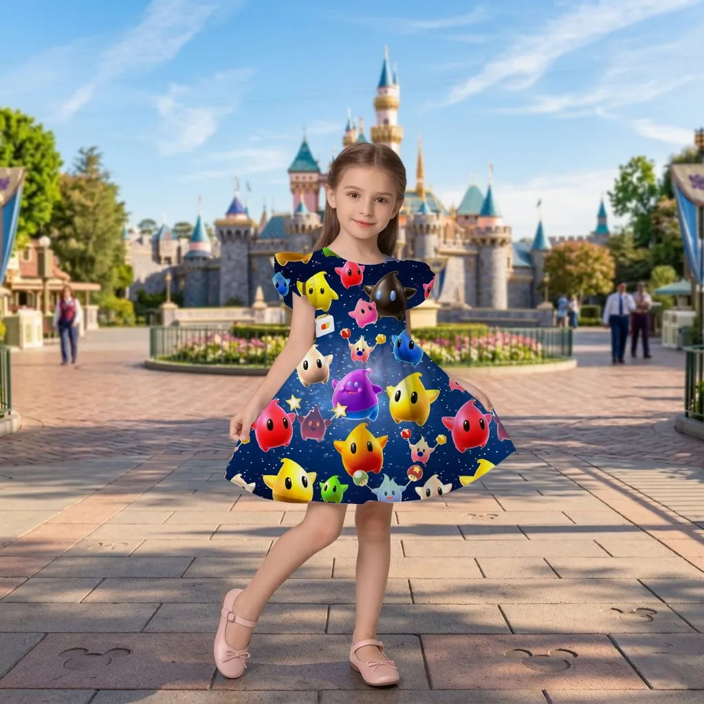Super Mario Galaxy Character Pattern Mommy & Me Dress, Mama Mini Family Matching Outfit - Image 9