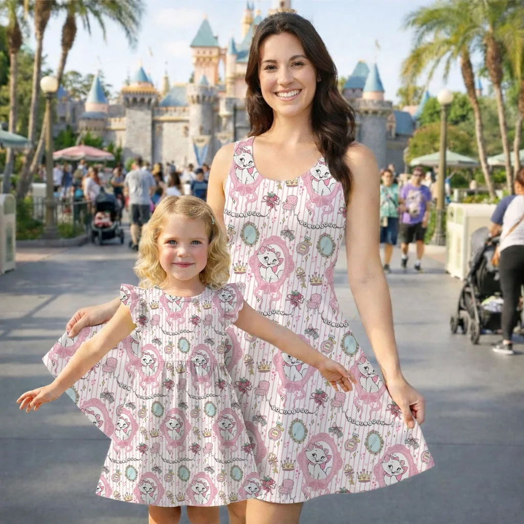 Disney Marie Pink Stripe Pattern Mommy & Me Dress, Mama Mini Family Matching Outfit - Image 2