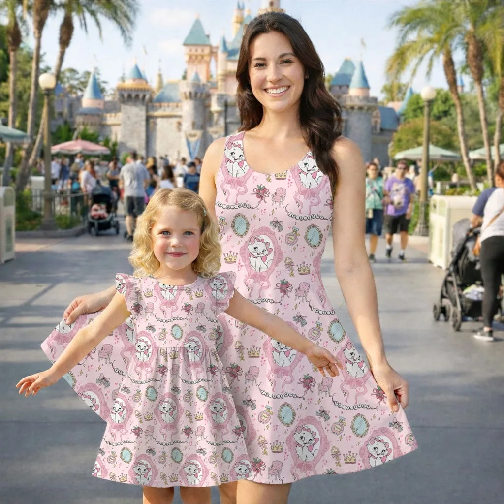 Disney Marie Pink Pattern Mommy & Me Dress, Mama Mini Family Matching Outfit - Image 2