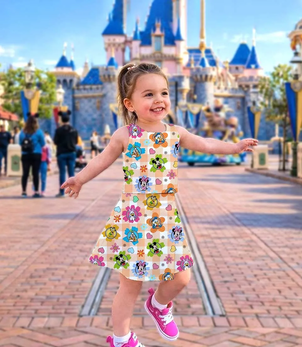 Disney Mickey and Friends Dress Set, Orange Gingham Vacation Outfit - Image 3