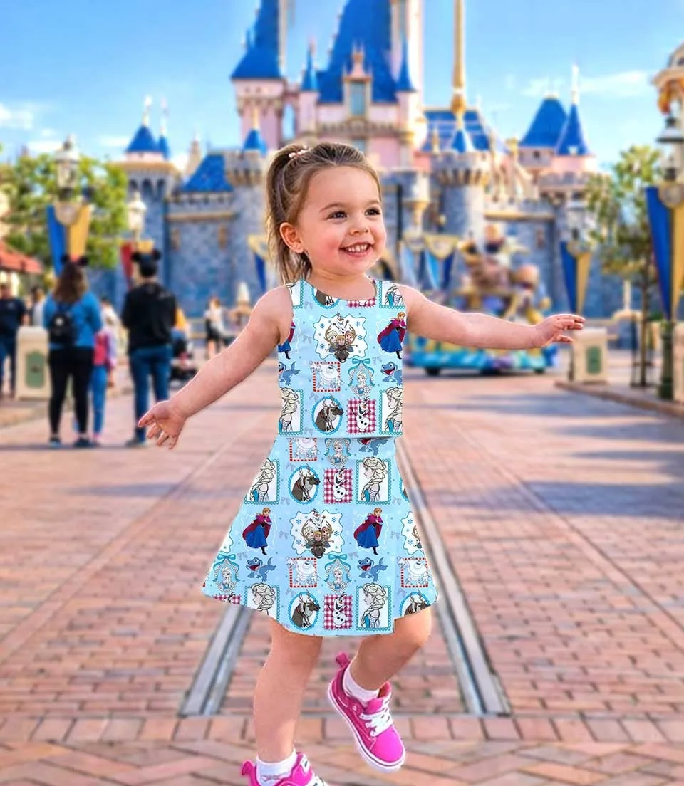 Elsa Anna Disney Frozen Dress, Coquette Sleeveless Princess Vacation Outfit, Birthday Girl Gift - Image 3
