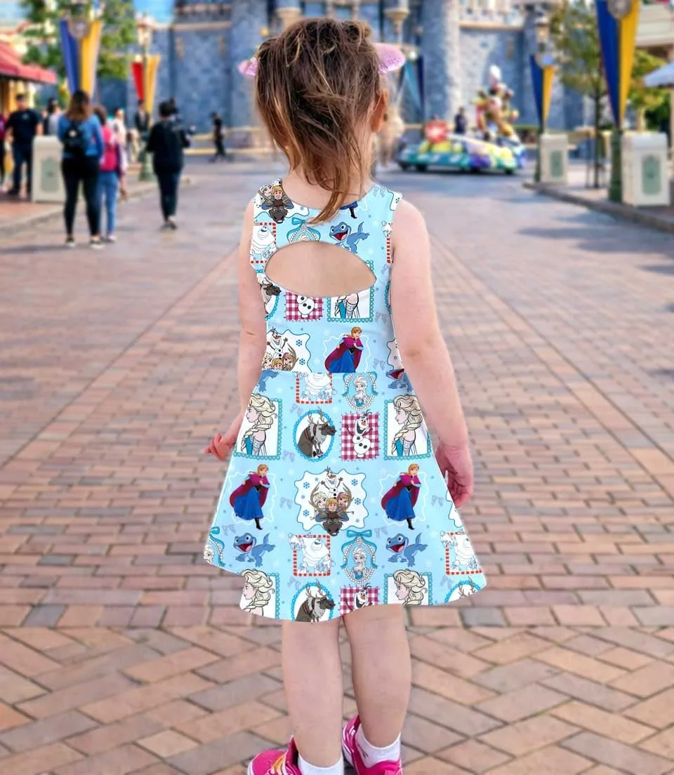Elsa Anna Disney Frozen Dress, Coquette Sleeveless Princess Vacation Outfit, Birthday Girl Gift - Image 4
