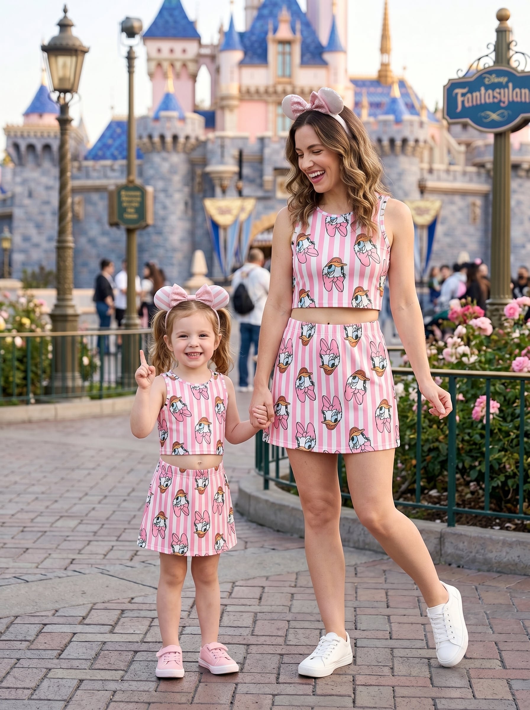 Daisy Duck Matching Dress Set, Mom And Me Cartoon Outfit, Disneyland Family Trip Clothes