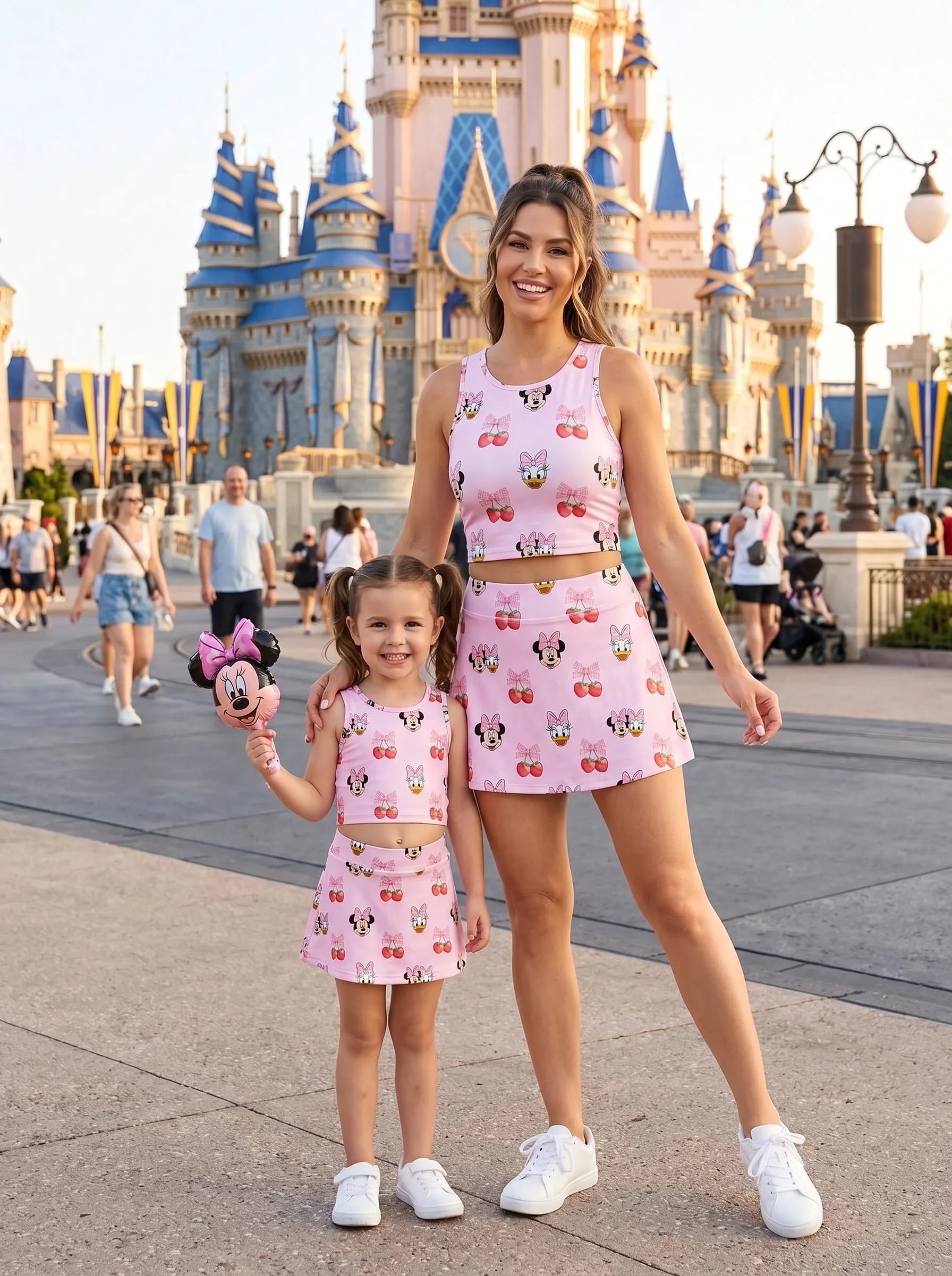 Minnie Mouse Cherry Dress Set, Pink Disney Skirt Set, Mom And Me Matching Dress Set, Theme Park Vacation Outfit, Cute Summer Outfit