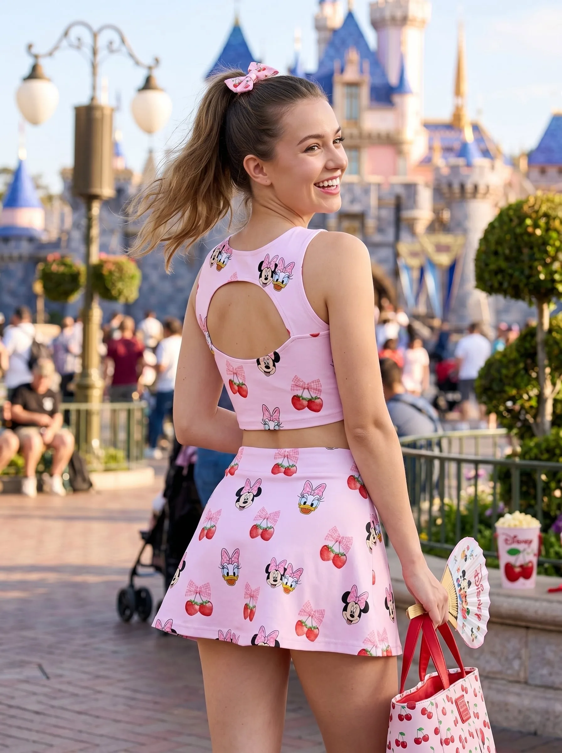 Minnie Mouse Cherry Dress Set, Pink Disney Skirt Set, Mom And Me Matching Dress Set, Theme Park Vacation Outfit, Cute Summer Outfit - Image 3