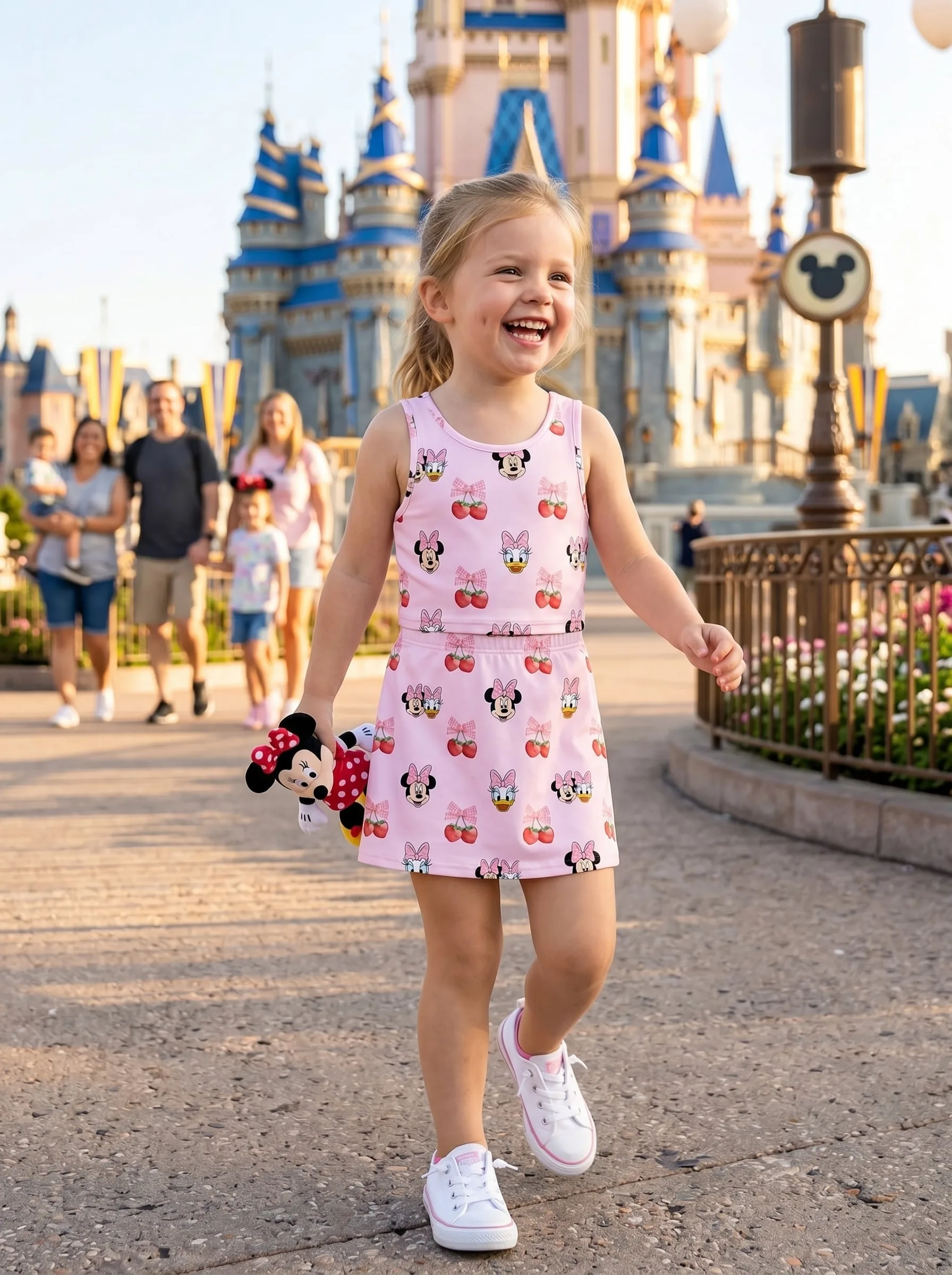 Minnie Mouse Cherry Dress Set, Pink Disney Skirt Set, Mom And Me Matching Dress Set, Theme Park Vacation Outfit, Cute Summer Outfit - Image 2