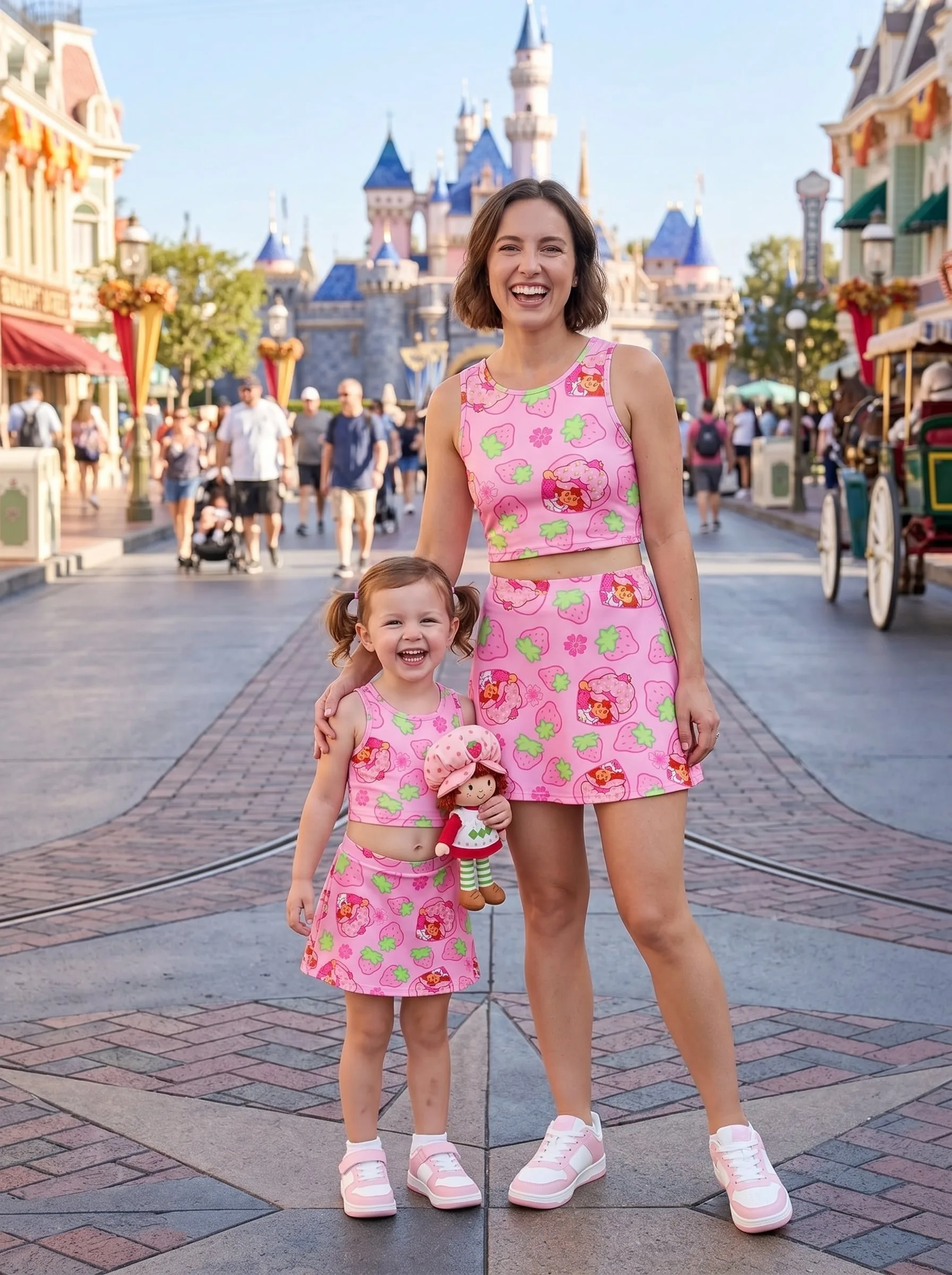 Strawberry Shortcake Dress Set, Cartoon Skirt Set, Mom And Me Matching Dress Set, Theme Park Vacation Outfit, Cute Family Trip Outfit
