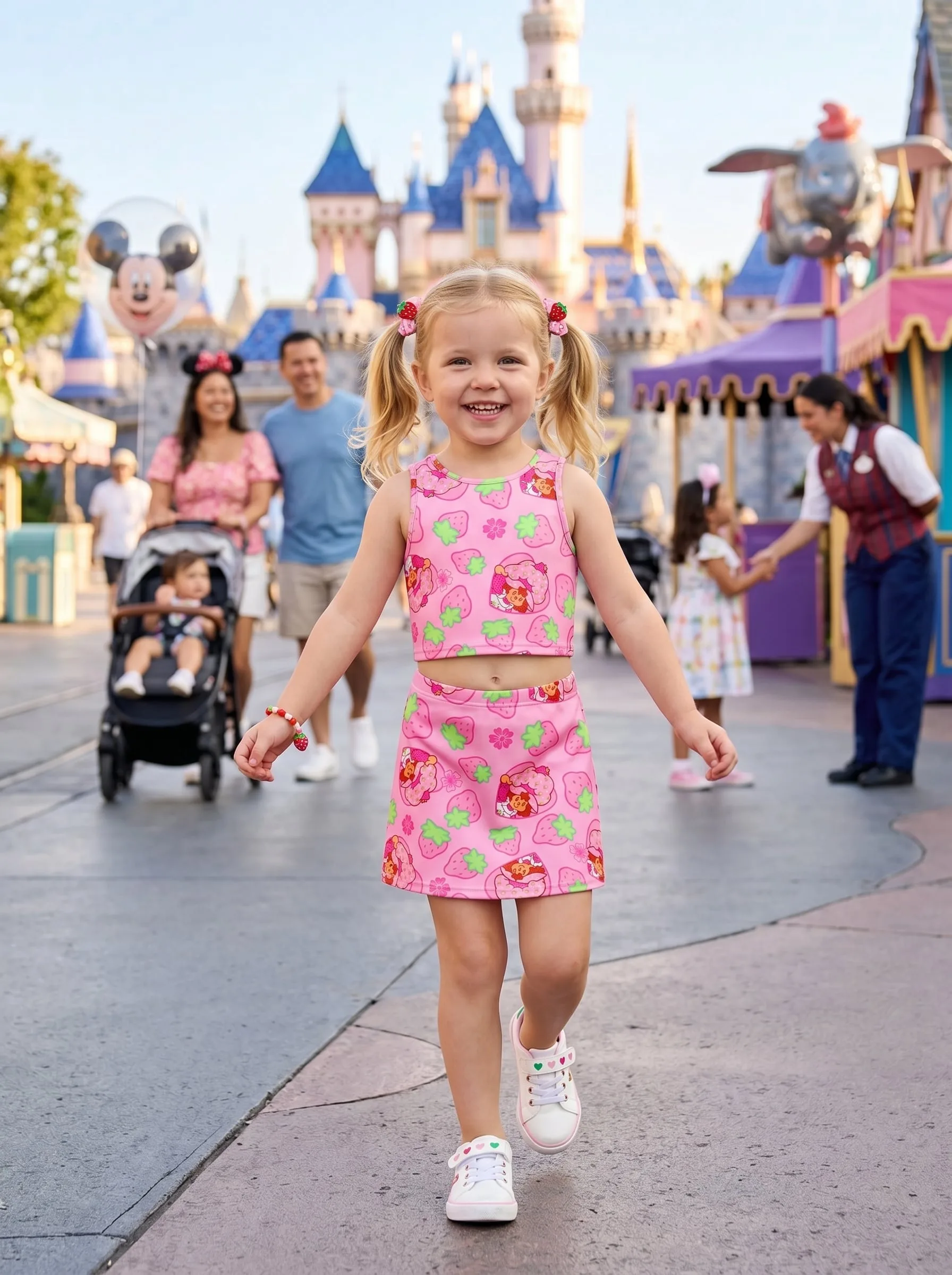 Strawberry Shortcake Dress Set, Cartoon Skirt Set, Mom And Me Matching Dress Set, Theme Park Vacation Outfit, Cute Family Trip Outfit - Image 4