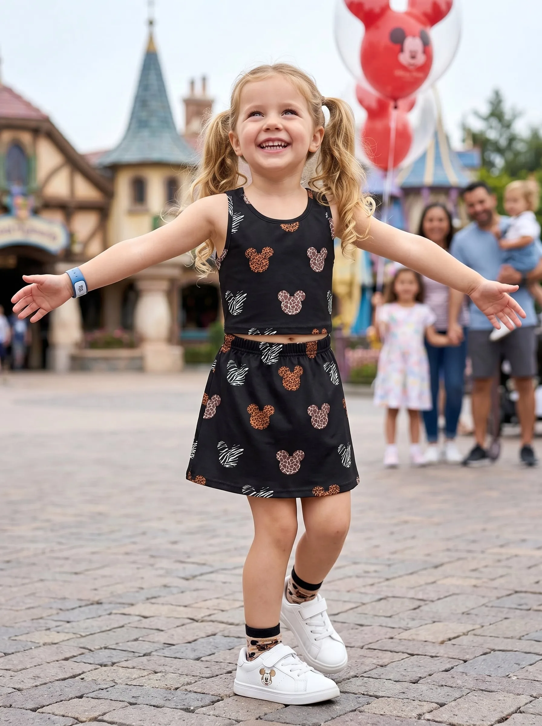 Leopard Mickey Dress Set, Cartoon Skirt Set, Mom And Me Matching Dress Set, Theme Park Vacation Outfit, Cute Family Trip Outfit - Image 2
