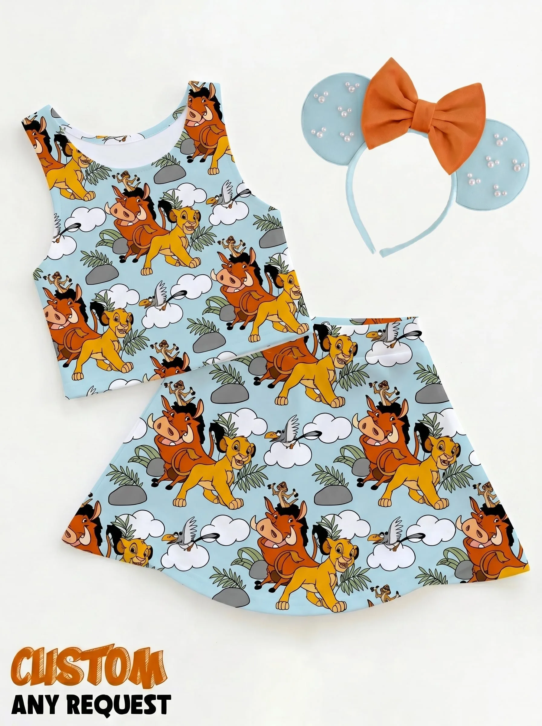 Disney Lion King Dress Set, Cartoon Skirt Set, Mom And Me Matching Dress Set, Theme Park Vacation Outfit, Cute Family Trip Outfit