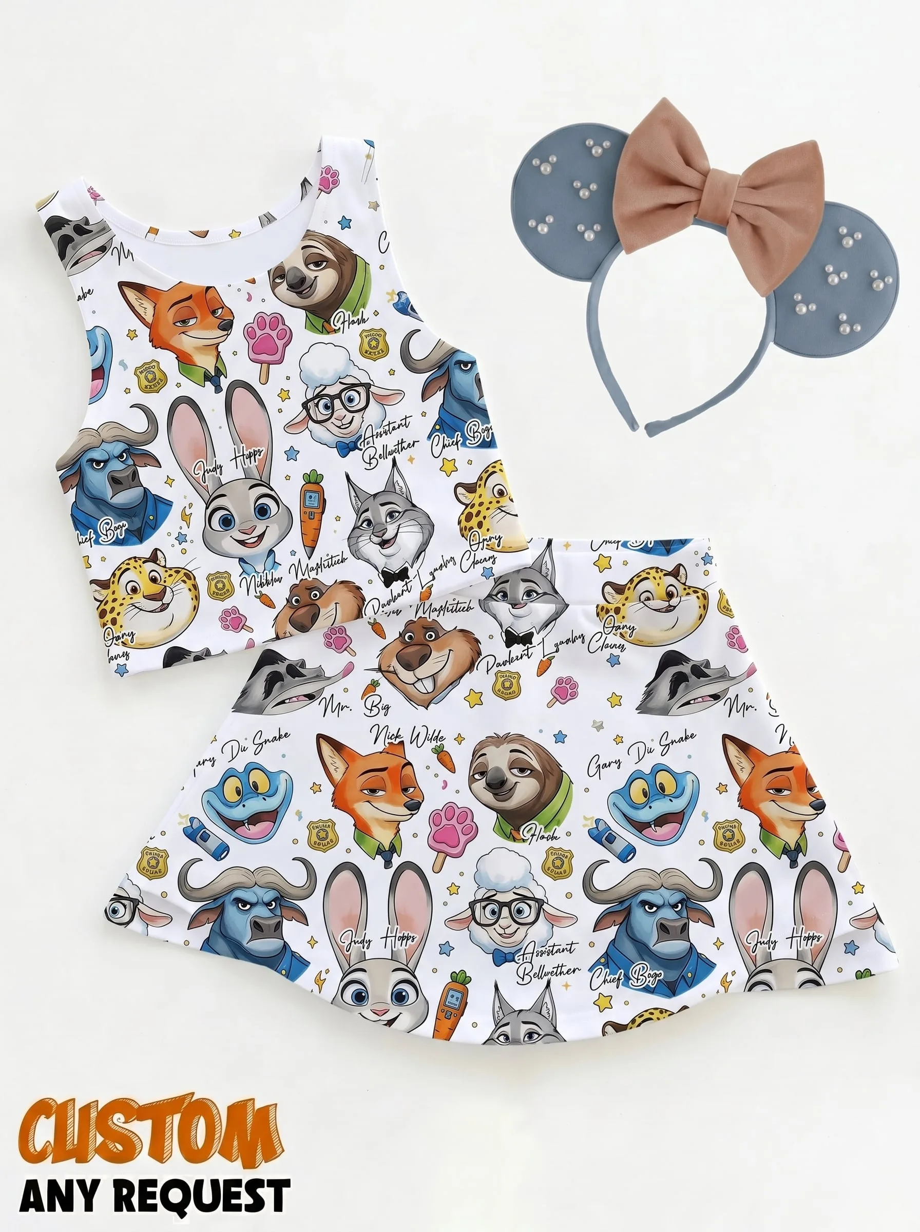 Disney Character Dress Set, Cartoon Skirt Set, Mom And Me Matching Dress Set, Theme Park Vacation Outfit, Cute Family Trip Outfit