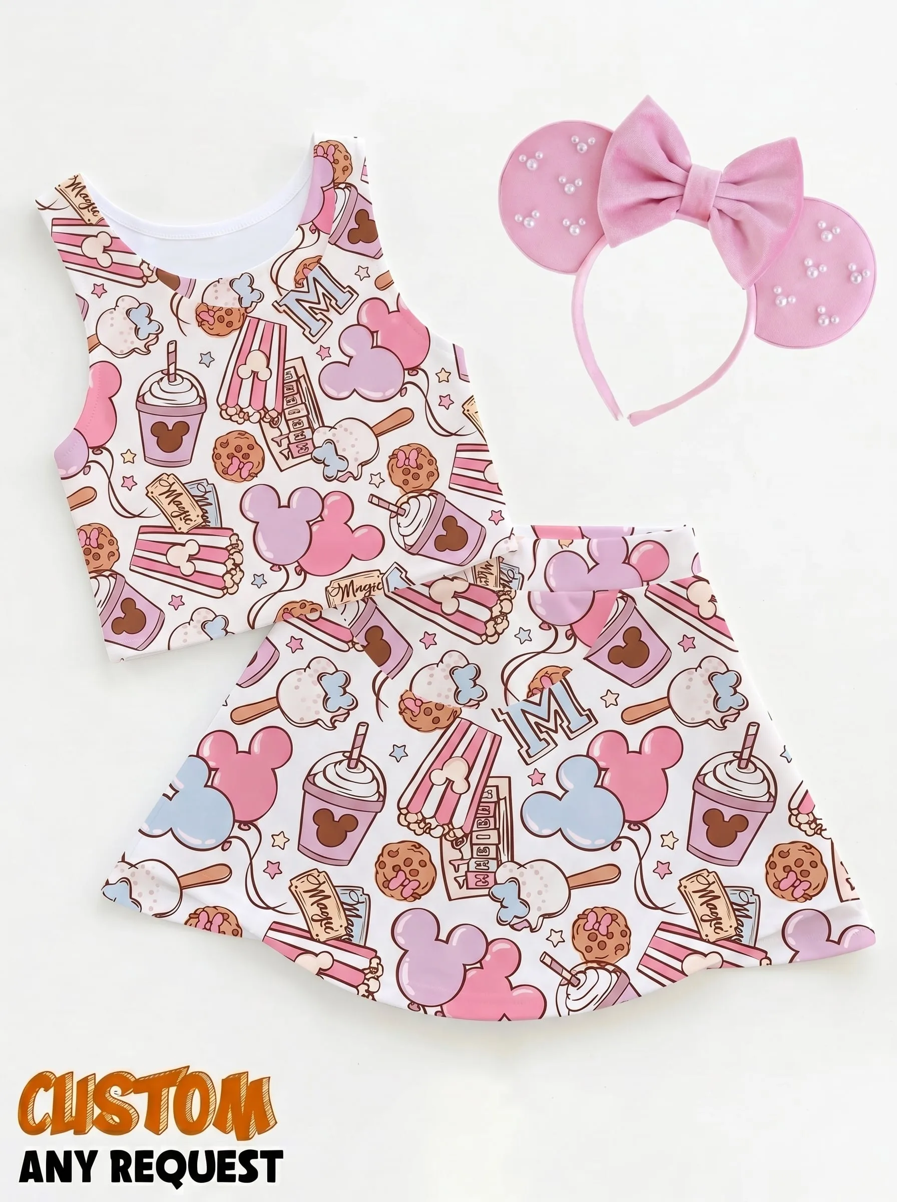 Disney Snacks Dress Set, Cartoon Skirt Set, Mom And Me Matching Dress Set, Theme Park Vacation Outfit, Cute Family Trip Outfit