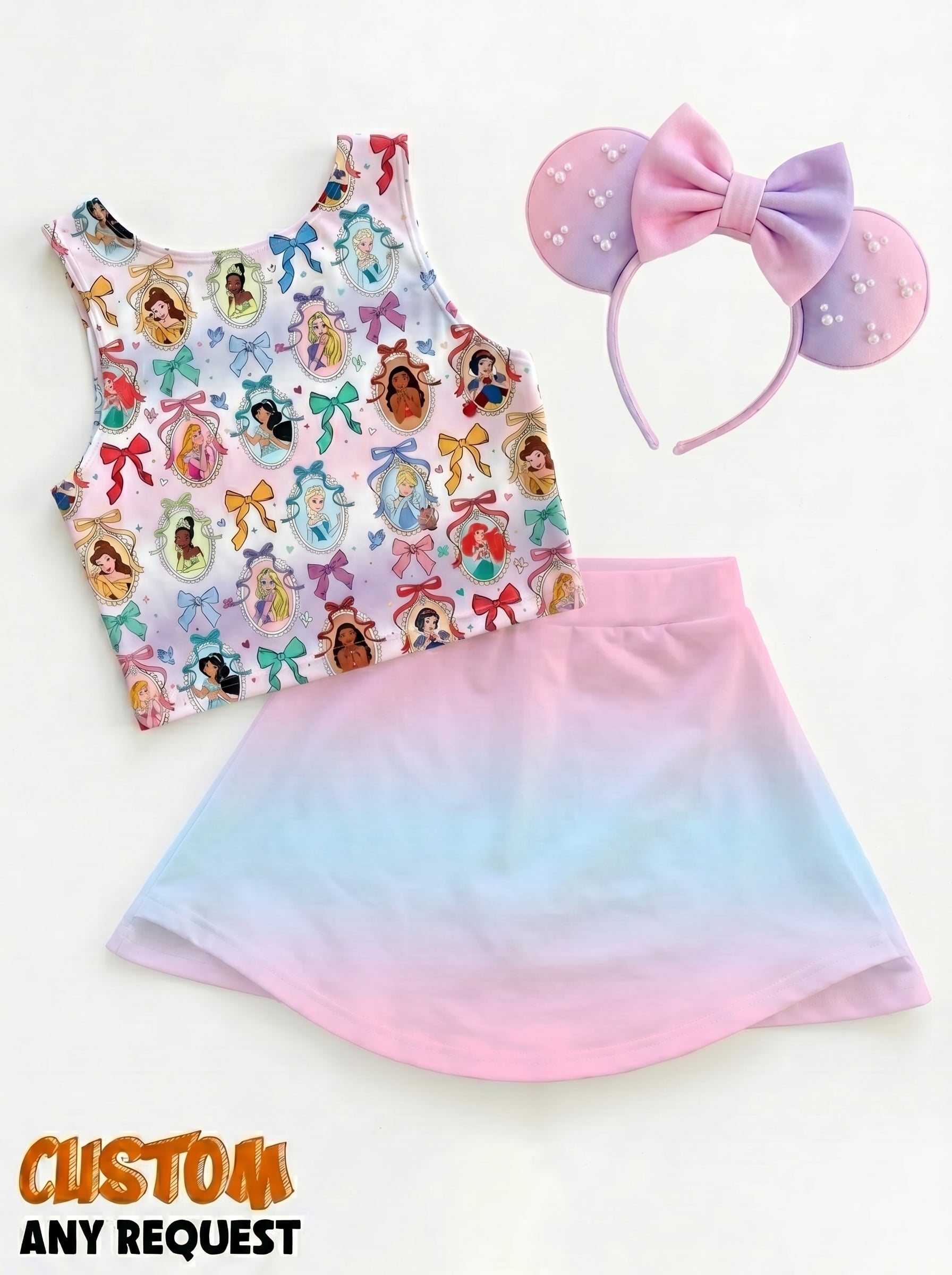 Disney Princess Ombre Matching Dress Set, Mom And Me Cartoon Outfit, Disneyland Family Trip Clothes