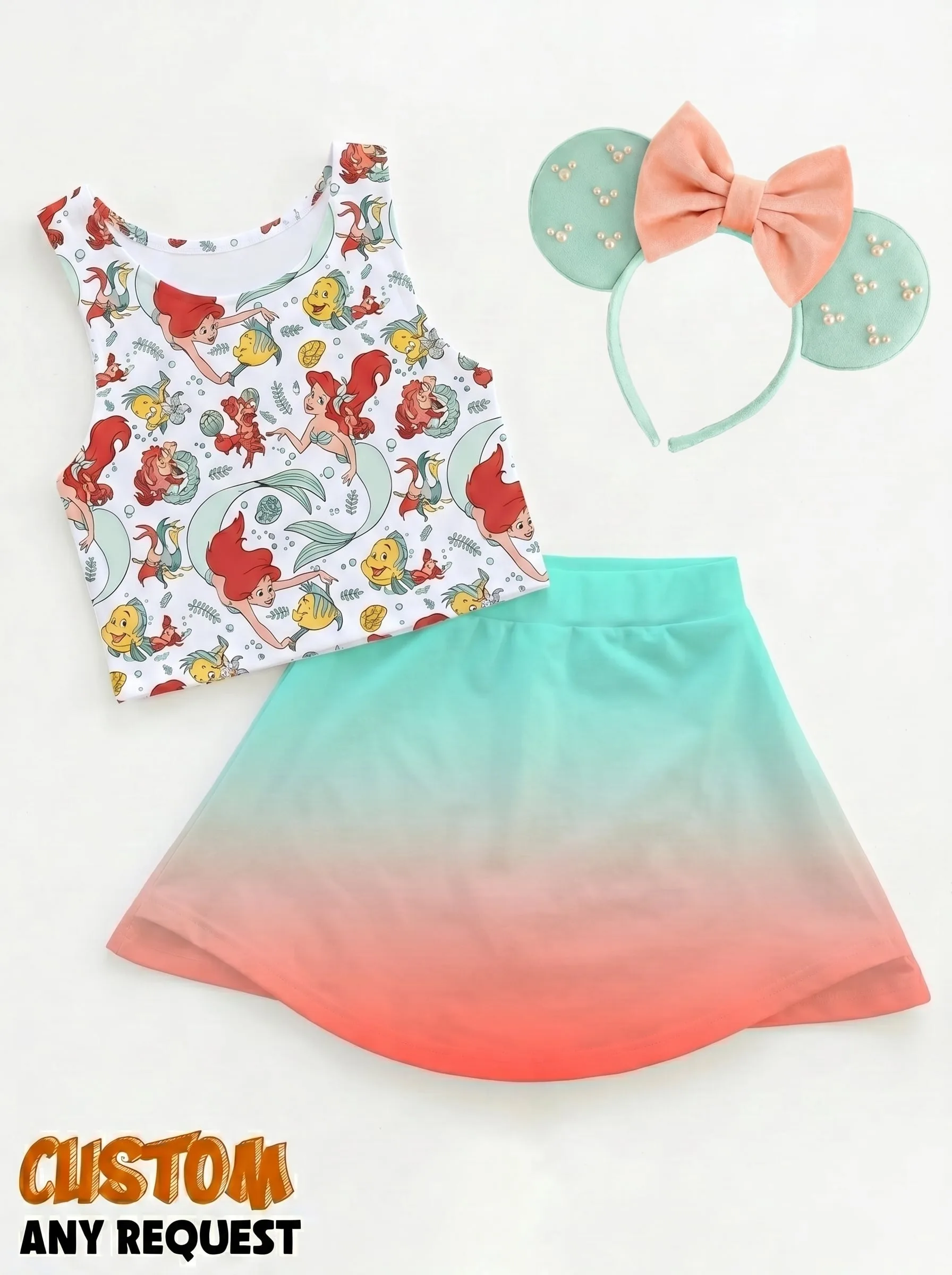 The Little Mermaid Ombre Matching Dress Set, Mom And Me Cartoon Outfit, Disneyland Family Trip Clothes