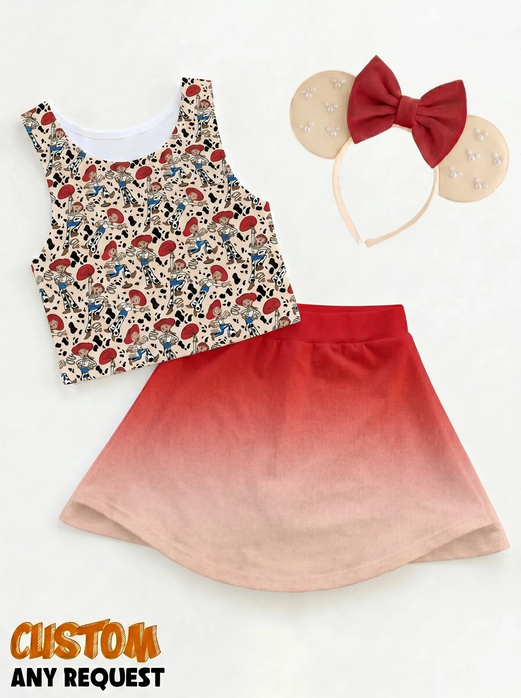 Toy Story Jessie Ombre Matching Dress Set, Mom And Me Cartoon Outfit, Disneyland Family Trip Clothes
