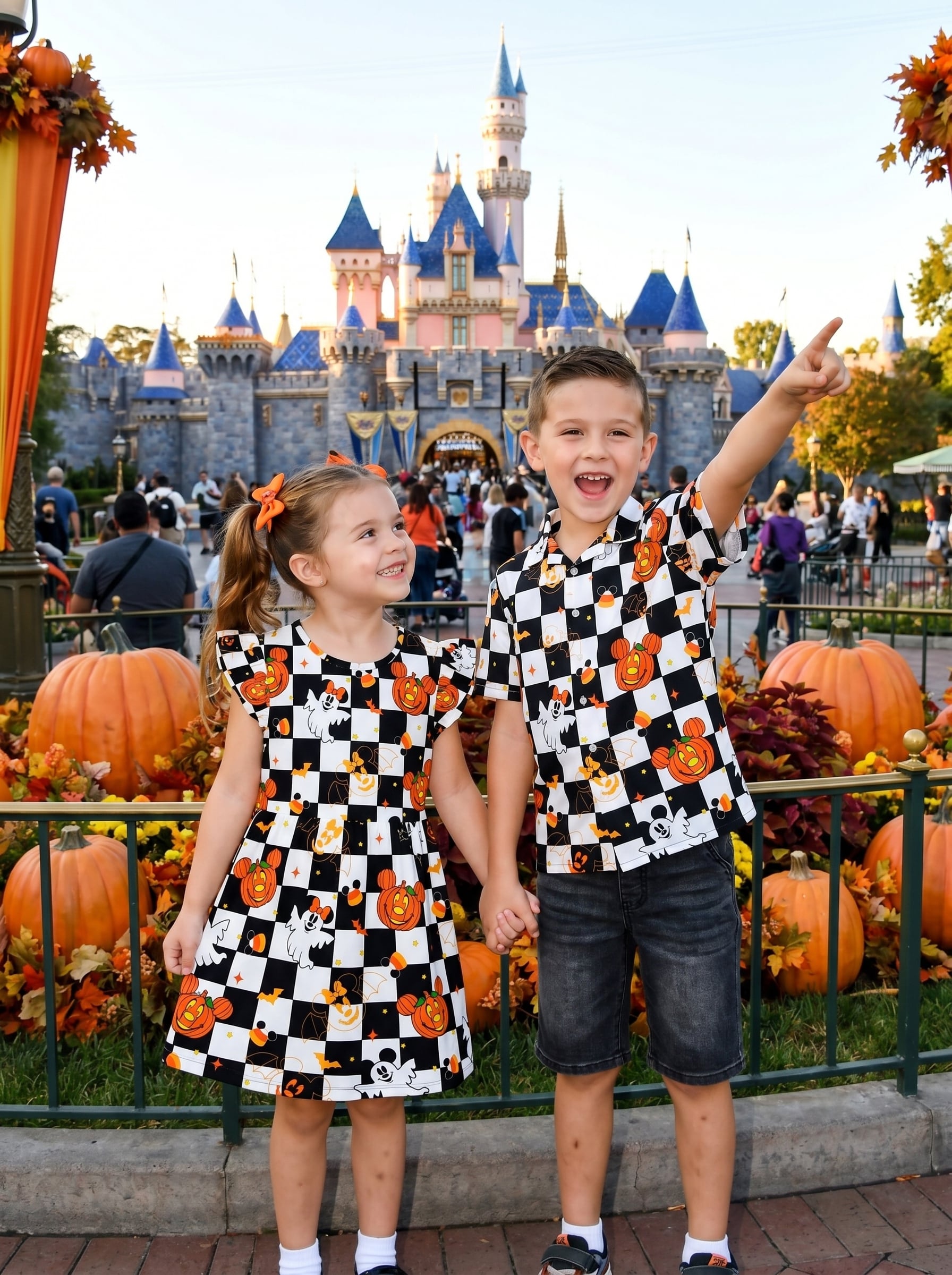 Halloween Mickey Checkerboard Family Matching Outfit, Disney Park Vacation Clothes - Image 3