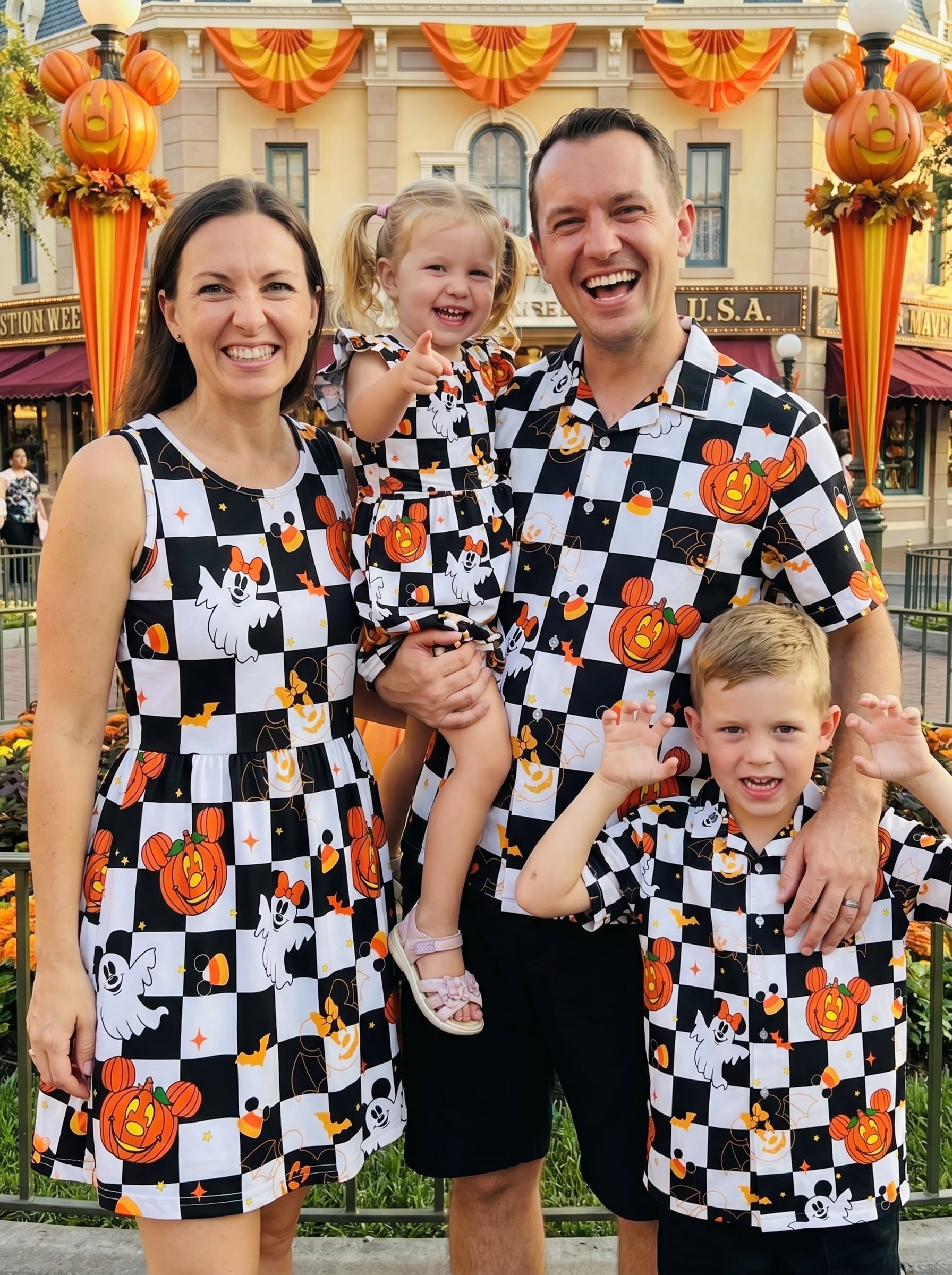 Halloween Mickey Checkerboard Family Matching Outfit, Disney Park Vacation Clothes - Image 2