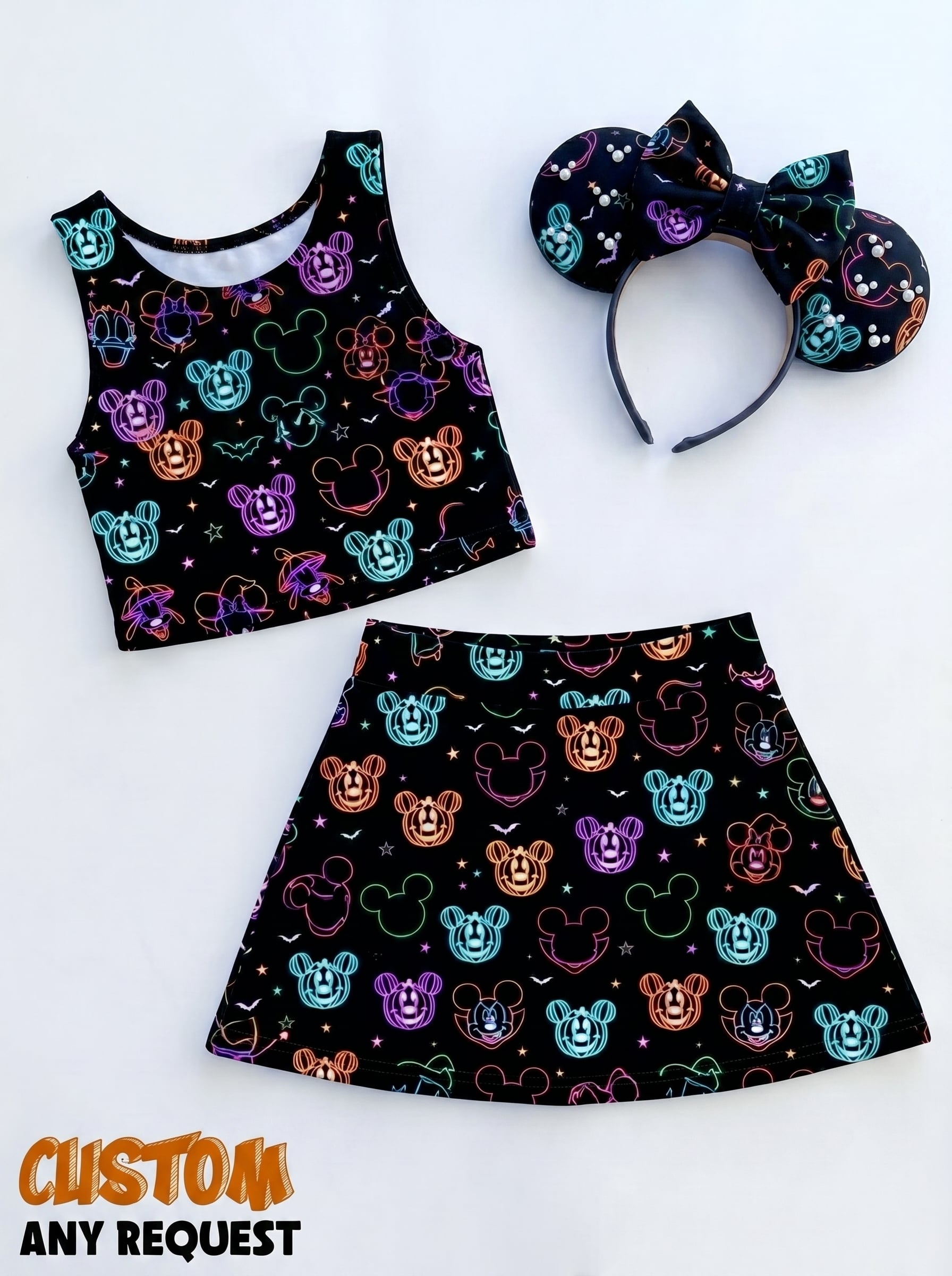 Neon Mickey Halloween Tennis Dress Skirt, Disney Park Vacation Outfit, Mickey Halloween Skort Dress