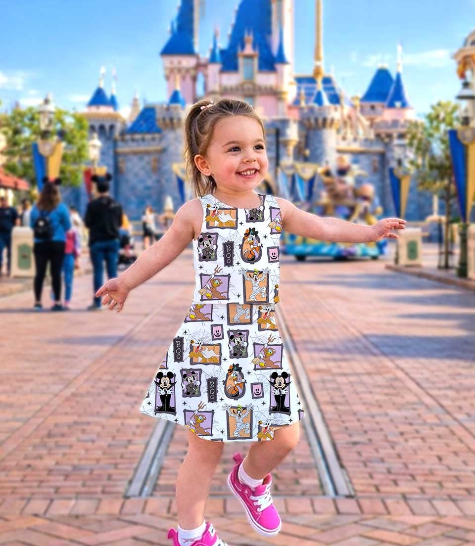 Disney Halloween Mickey Mouse Family Matching Dress Set, Mickey Donald Goofy Checkerboard Two Piece Dress Set, Spooky Cute Mom and Me Outfit Costume - Image 3