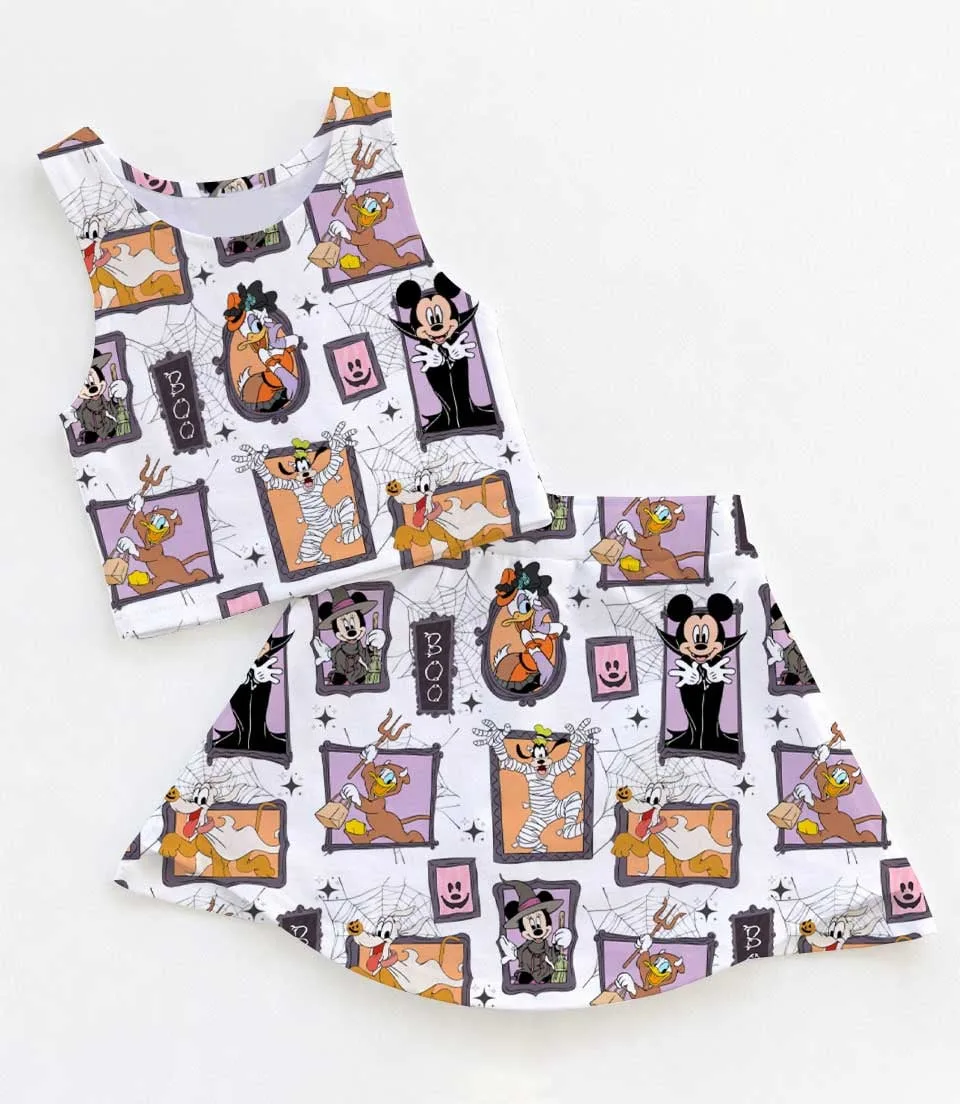 Disney Halloween Mickey Mouse Family Matching Dress Set, Mickey Donald Goofy Checkerboard Two Piece Dress Set, Spooky Cute Mom and Me Outfit Costume