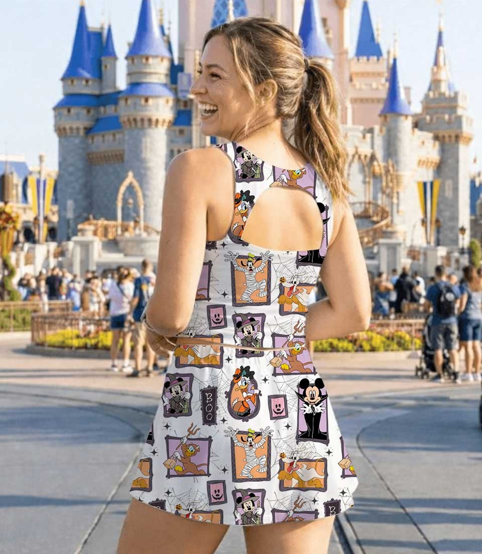 Disney Halloween Mickey Mouse Family Matching Dress Set, Mickey Donald Goofy Checkerboard Two Piece Dress Set, Spooky Cute Mom and Me Outfit Costume - Image 6