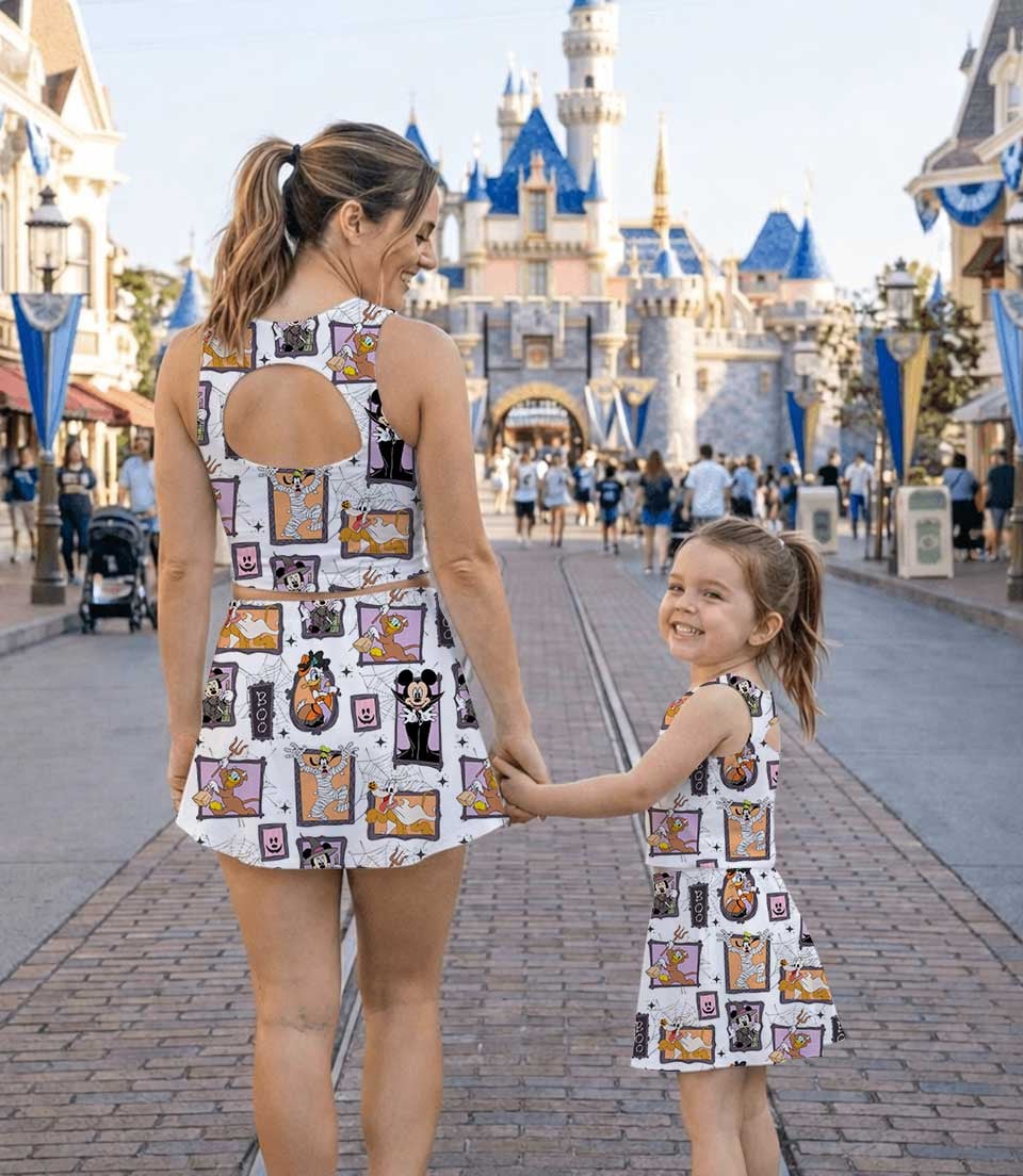 Disney Halloween Mickey Mouse Family Matching Dress Set, Mickey Donald Goofy Checkerboard Two Piece Dress Set, Spooky Cute Mom and Me Outfit Costume - Image 8