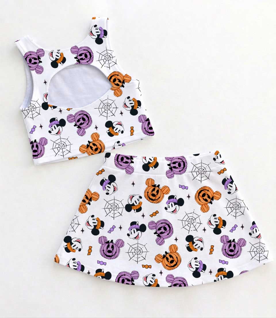 Disney Inspired Halloween Family Matching Dress Set, Mickey Pumpkin Crop Top and Skirt Dress Set, Spooky Cute Mom and Me Costume Outfit - Image 2