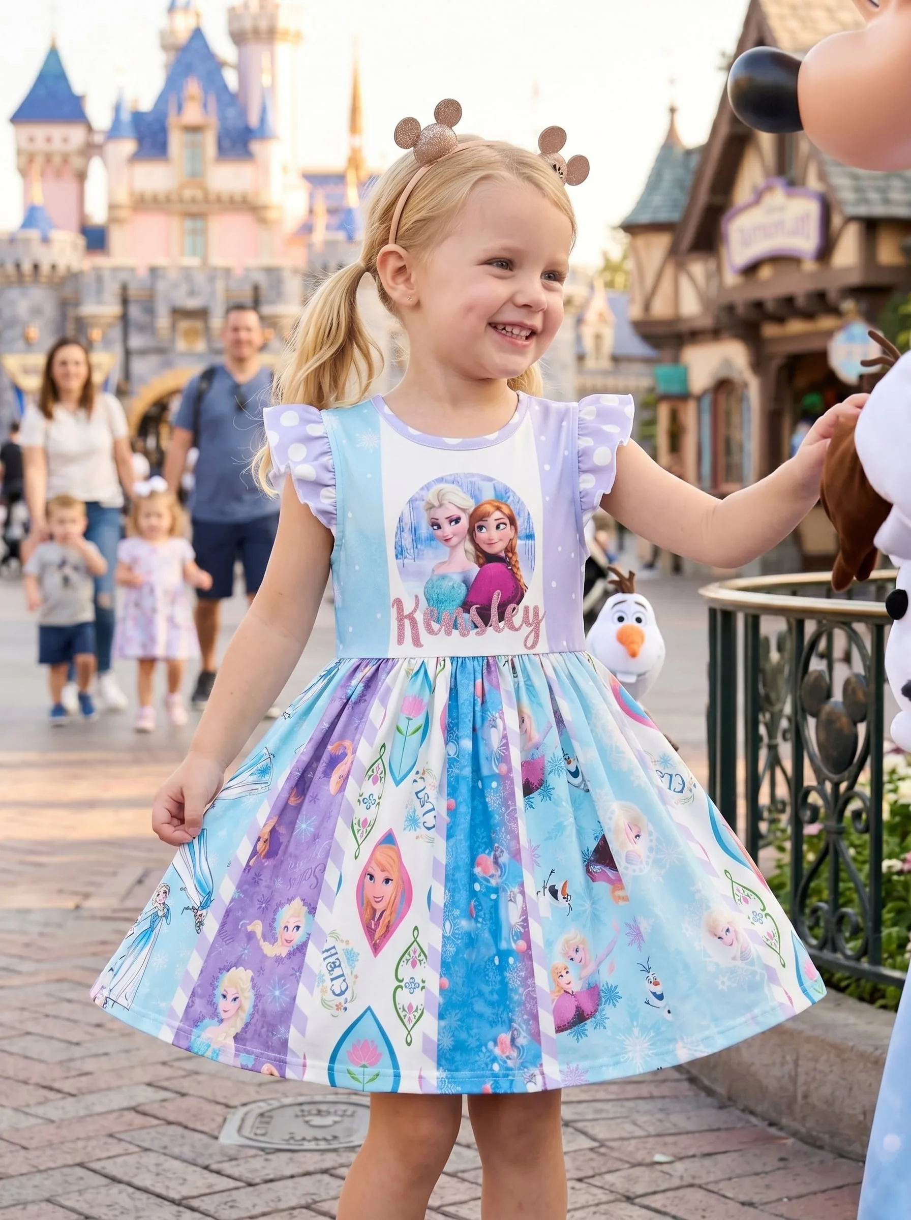 Personalized Frozen Twirl Dress, Elsa Anna Custom Name Dress, Disney Park Outfit for Girls - Image 2