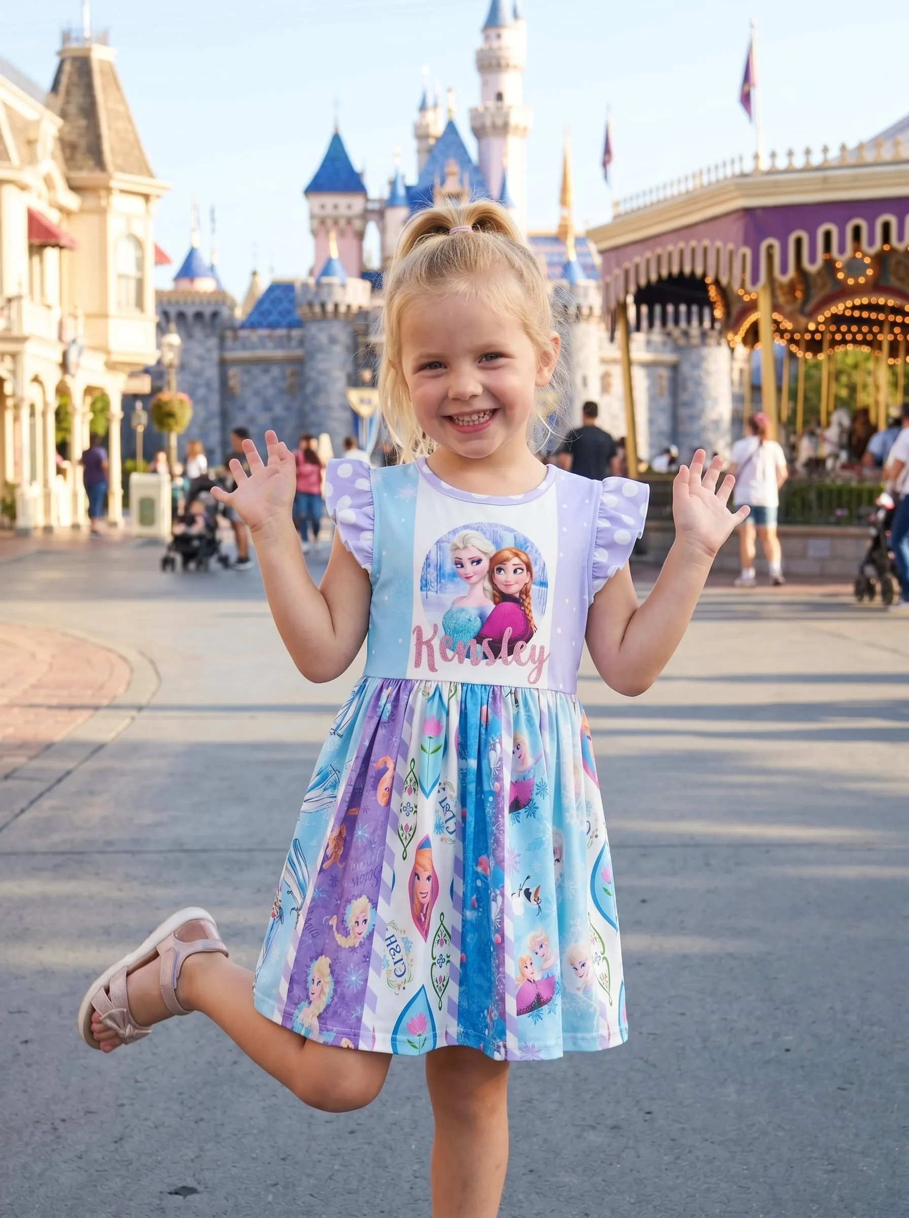 Personalized Frozen Twirl Dress, Elsa Anna Custom Name Dress, Disney Park Outfit for Girls - Image 3