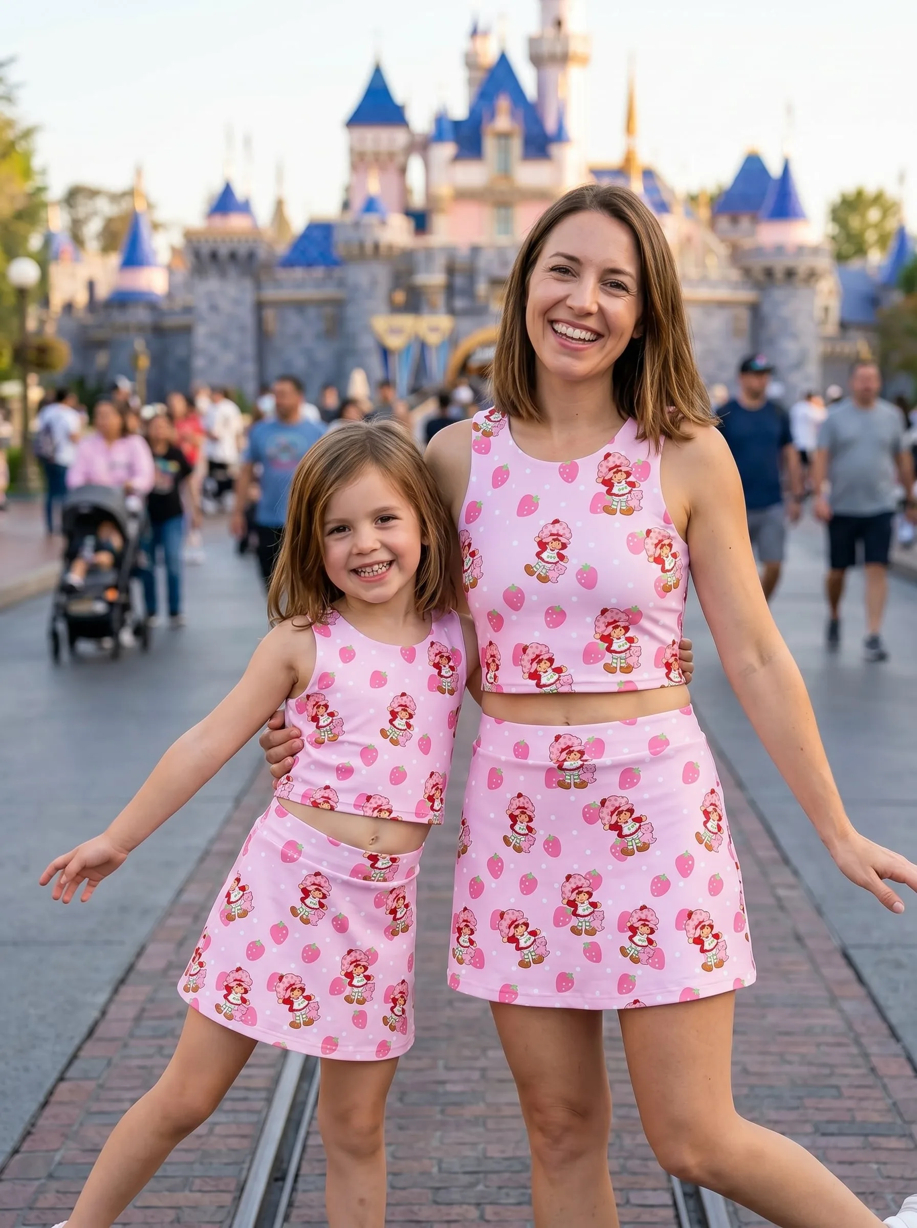 Strawberry Shortcake Matching Dress Set, Mom And Me Outfit, Pink Strawberry Tennis Skort Dress - Image 5