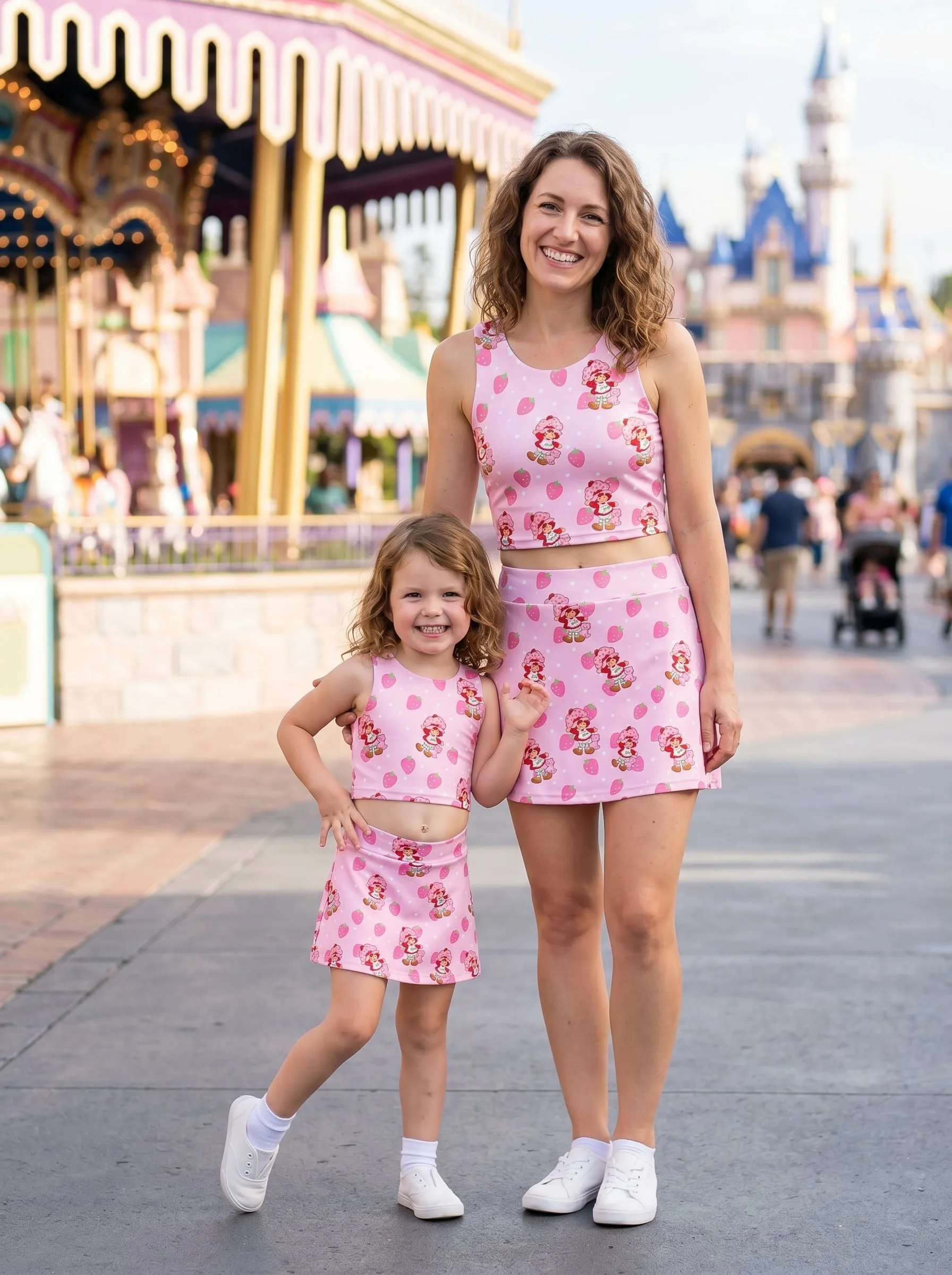 Strawberry Shortcake Matching Dress Set, Mom And Me Outfit, Pink Strawberry Tennis Skort Dress - Image 4