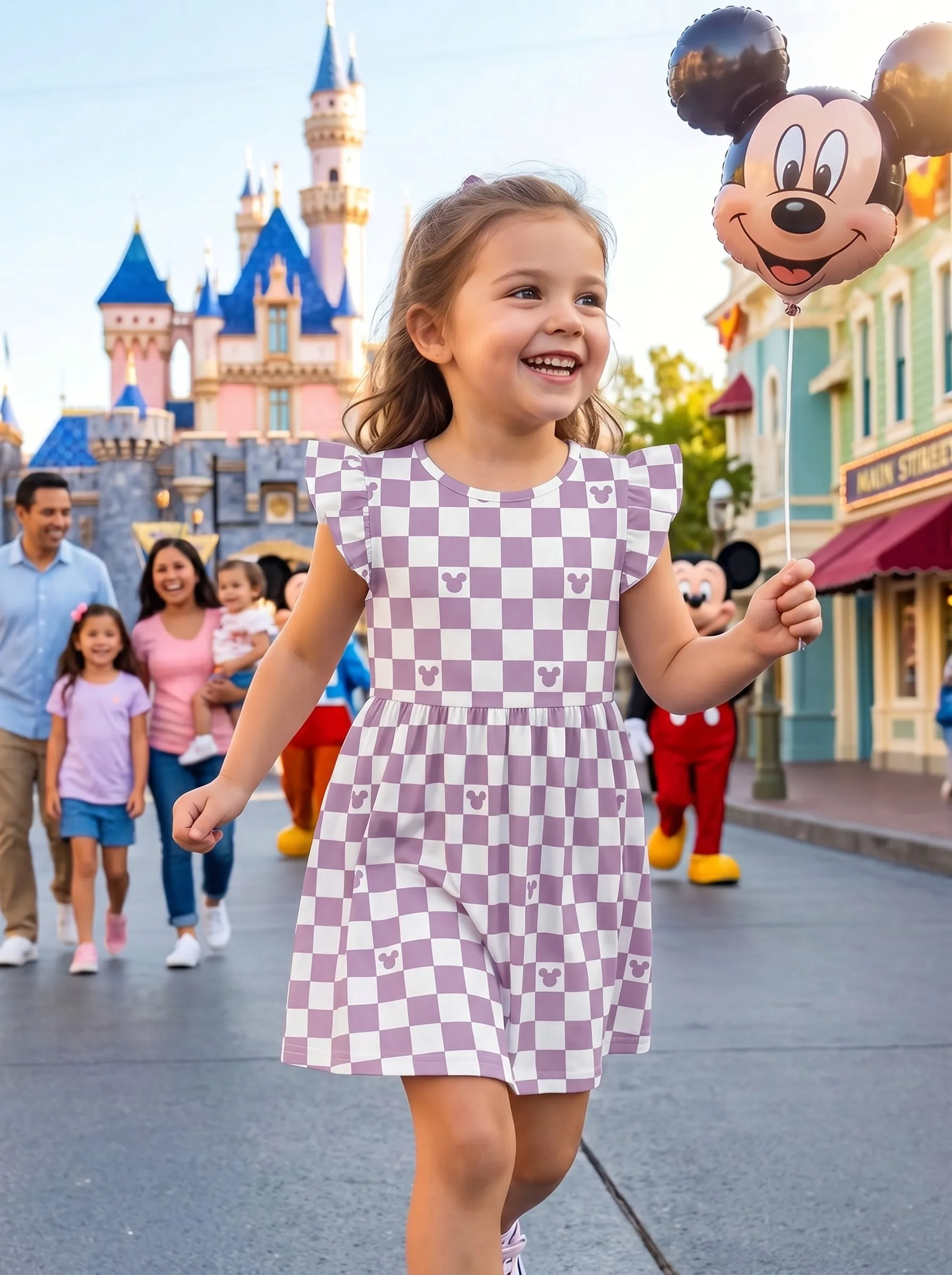 Pastel Mickey Checkerboard Matching Dress Set, Mom And Me Outfit, Disney Parks Vacation Clothes - Image 2