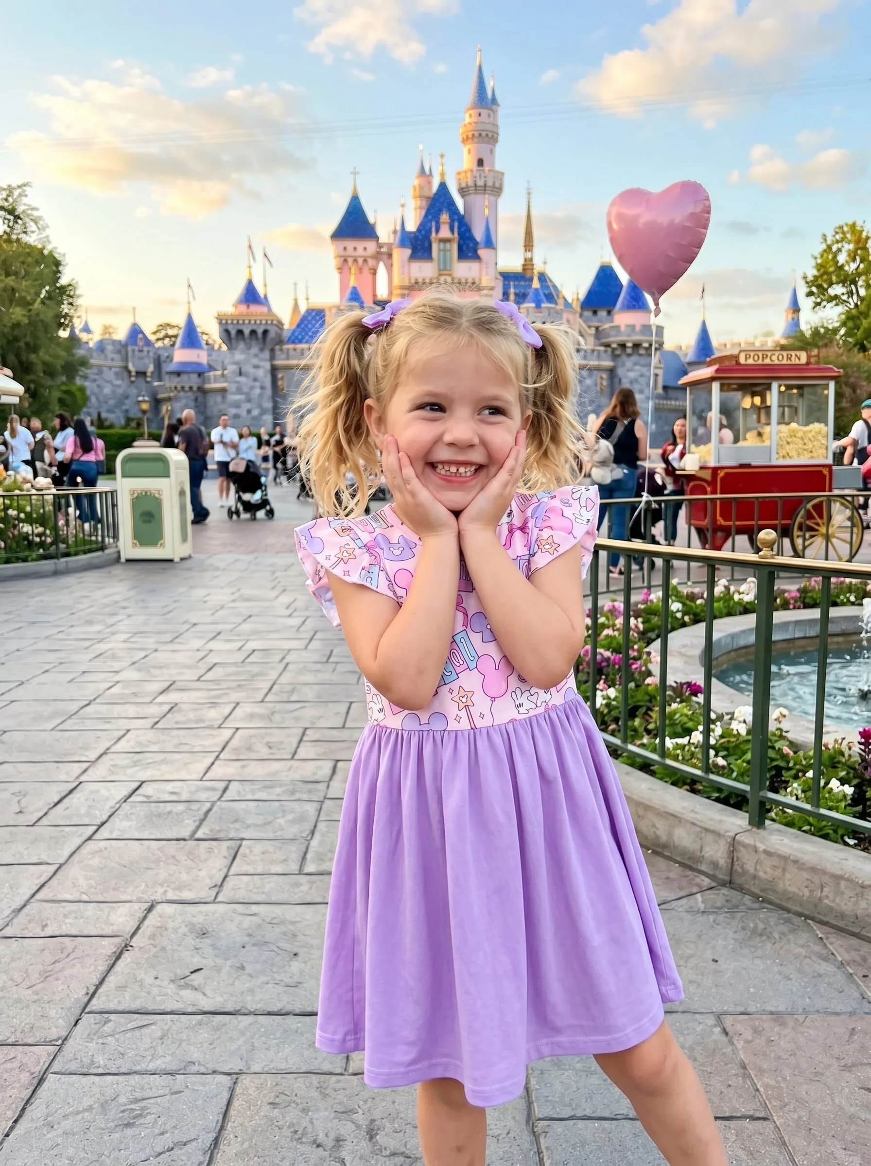 Magical Mickey Castle Ruffle Sleeve Dress Kids, White Pastel Disneyland Vacation Dress - Image 3