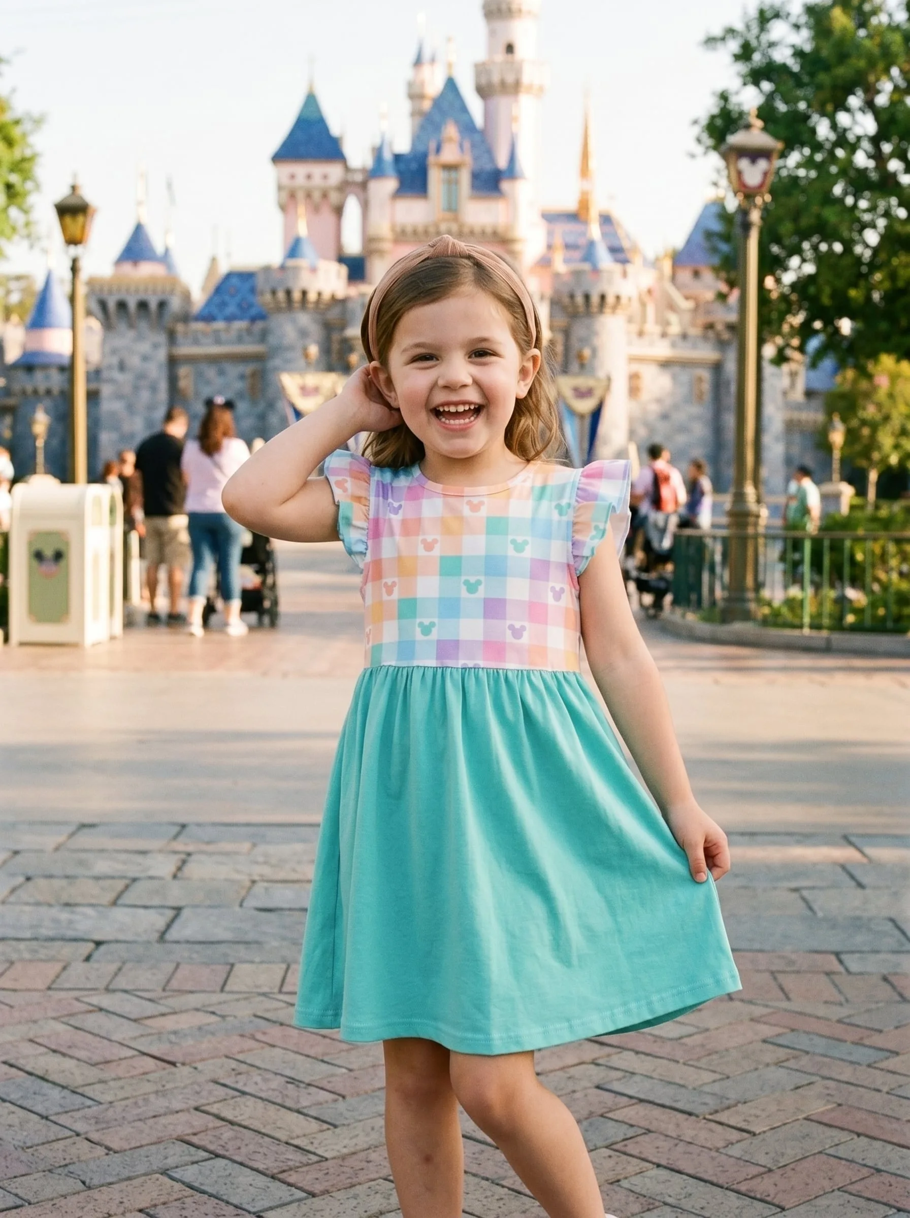 Mickey Checkered Pastel Ruffle Dress, Mickey Ears Magic Kingdom Dress - Image 3