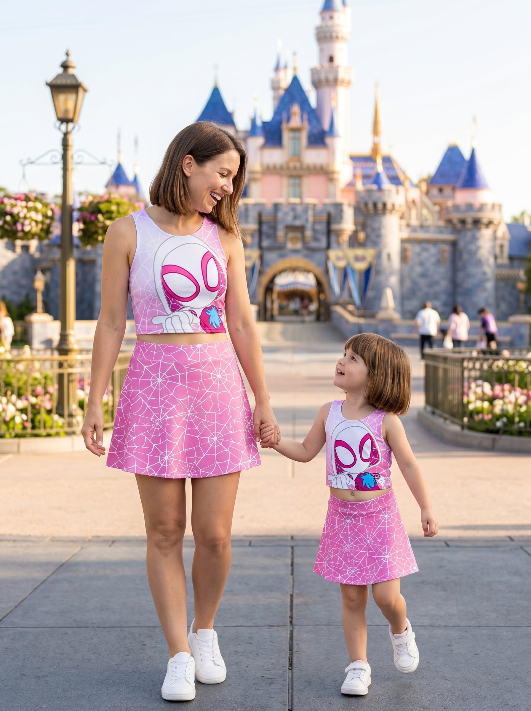 Girls Spider Gwen Activewear Set Pink Spider Verse Set Dress, Mom And Kids Matching Dress Spider Fans Outfit Set