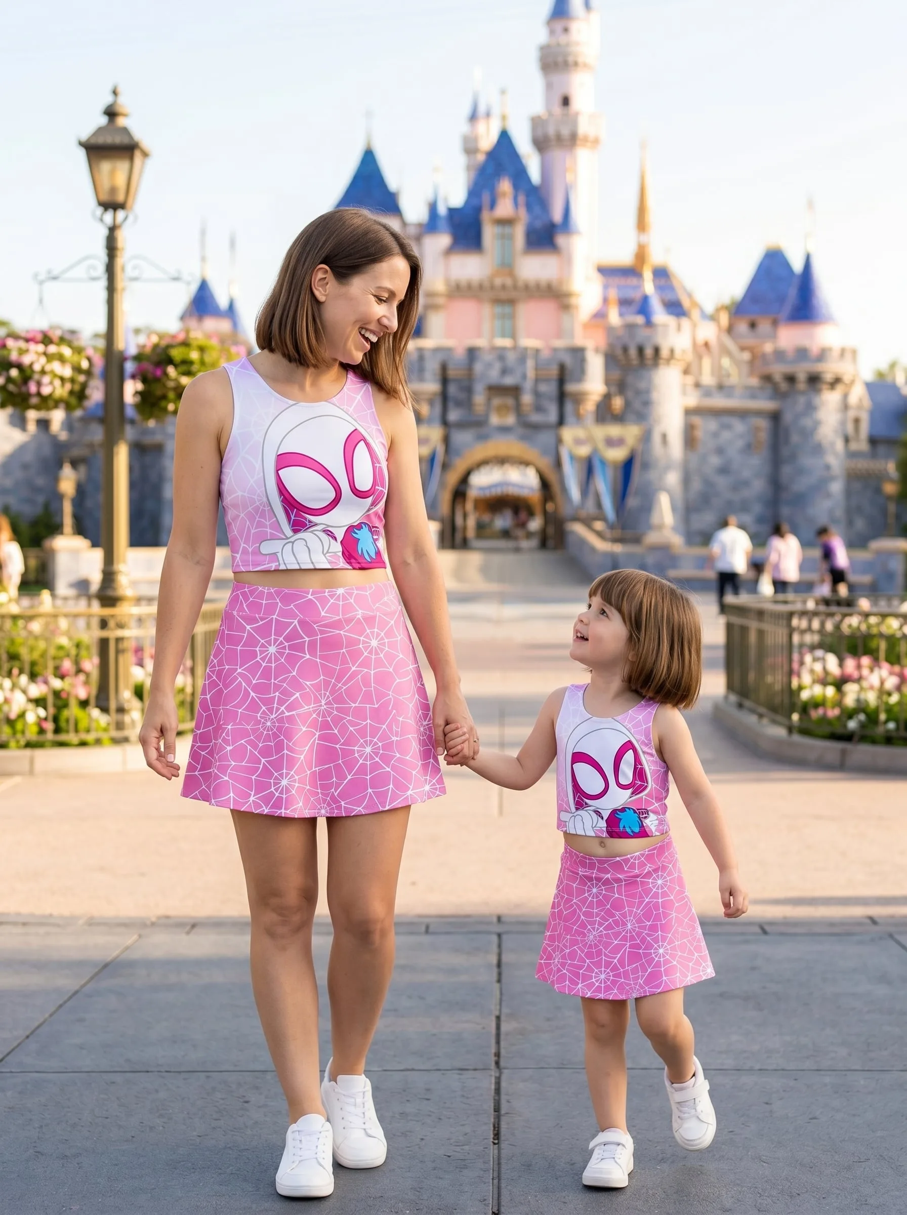 Girls Spider Gwen Activewear Set Pink Spider Verse Set Dress, Mom And Kids Matching Dress Spider Fans Outfit Set