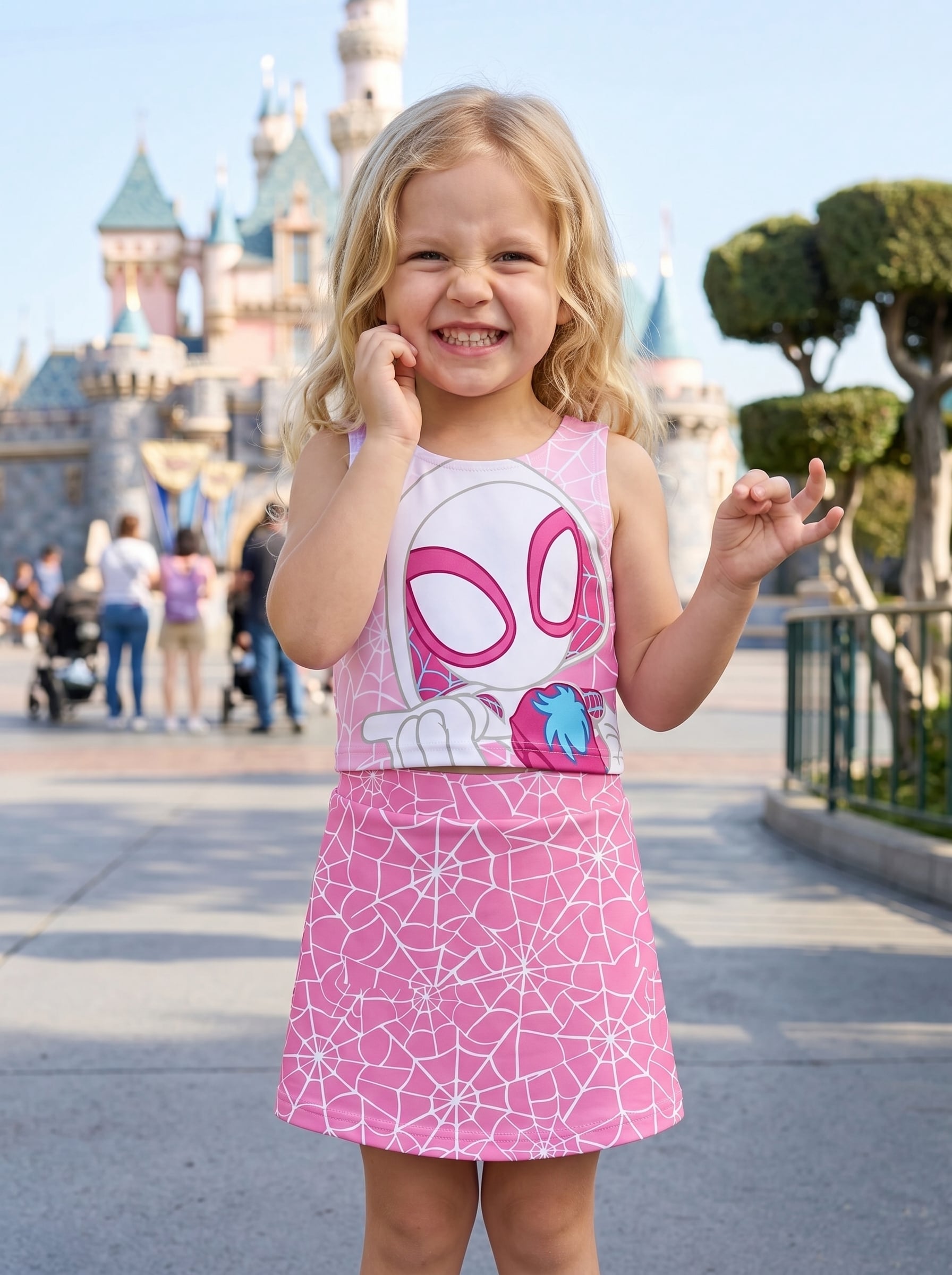 Girls Spider Gwen Activewear Set Pink Spider Verse Set Dress, Mom And Kids Matching Dress Spider Fans Outfit Set - Image 3