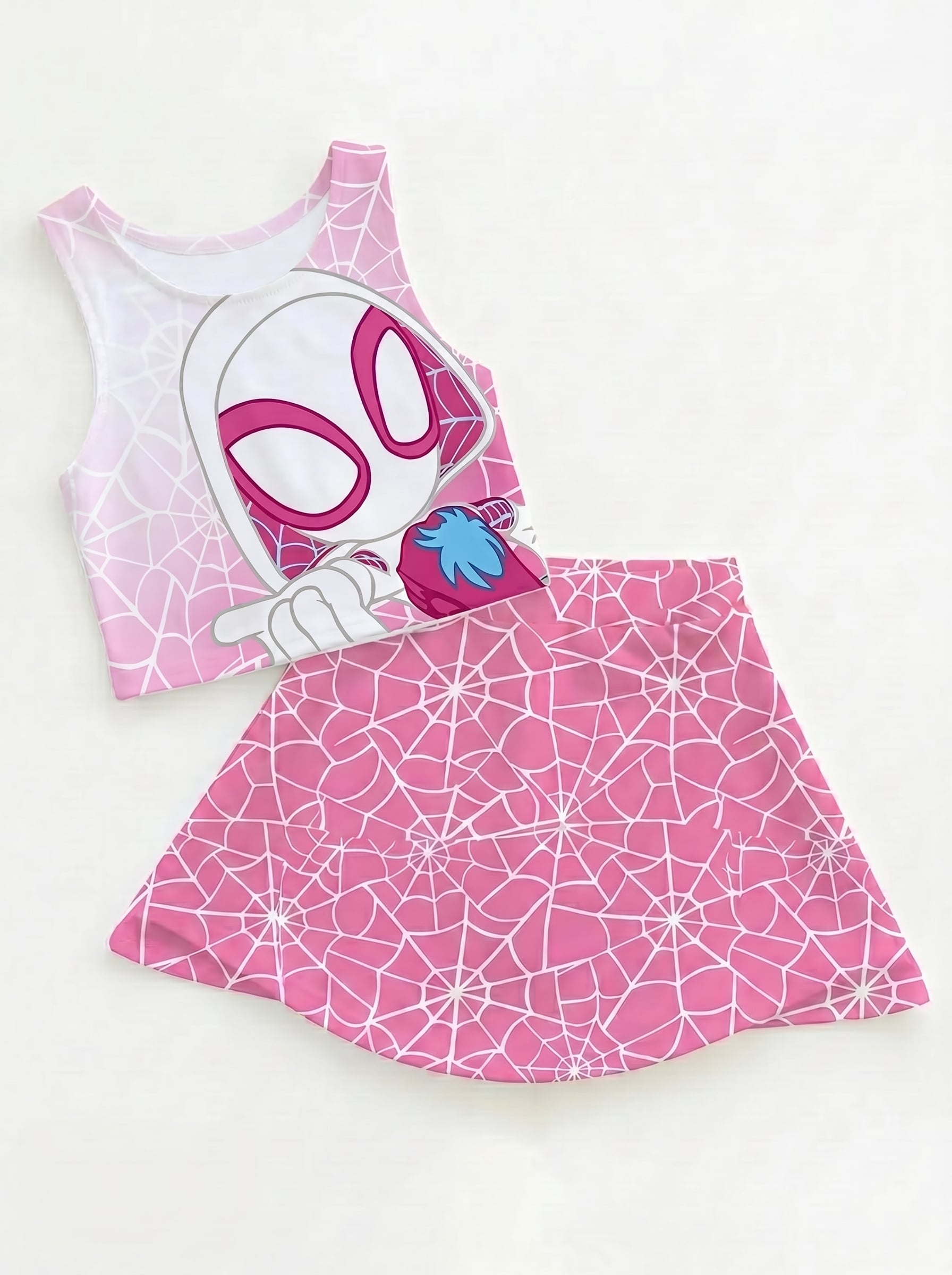 Girls Spider Gwen Activewear Set Pink Spider Verse Set Dress, Mom And Kids Matching Dress Spider Fans Outfit Set - Image 2