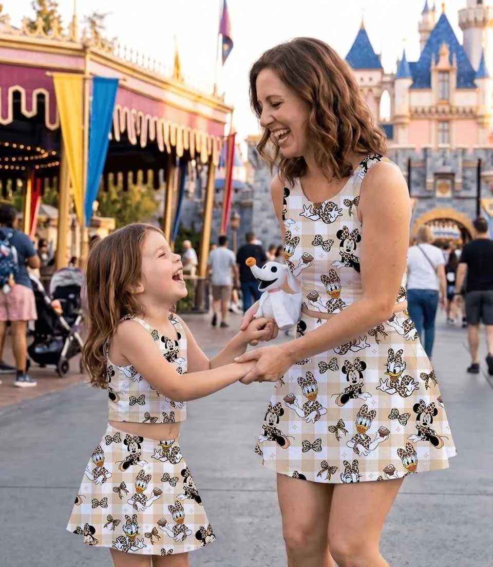 Disney Minnie Mouse Leopard Gingham Dress Set, Tan Animal Print Minnie Mouse Family Matching Dress Set, Mom and Me Vacation Outfit Costume - Image 3