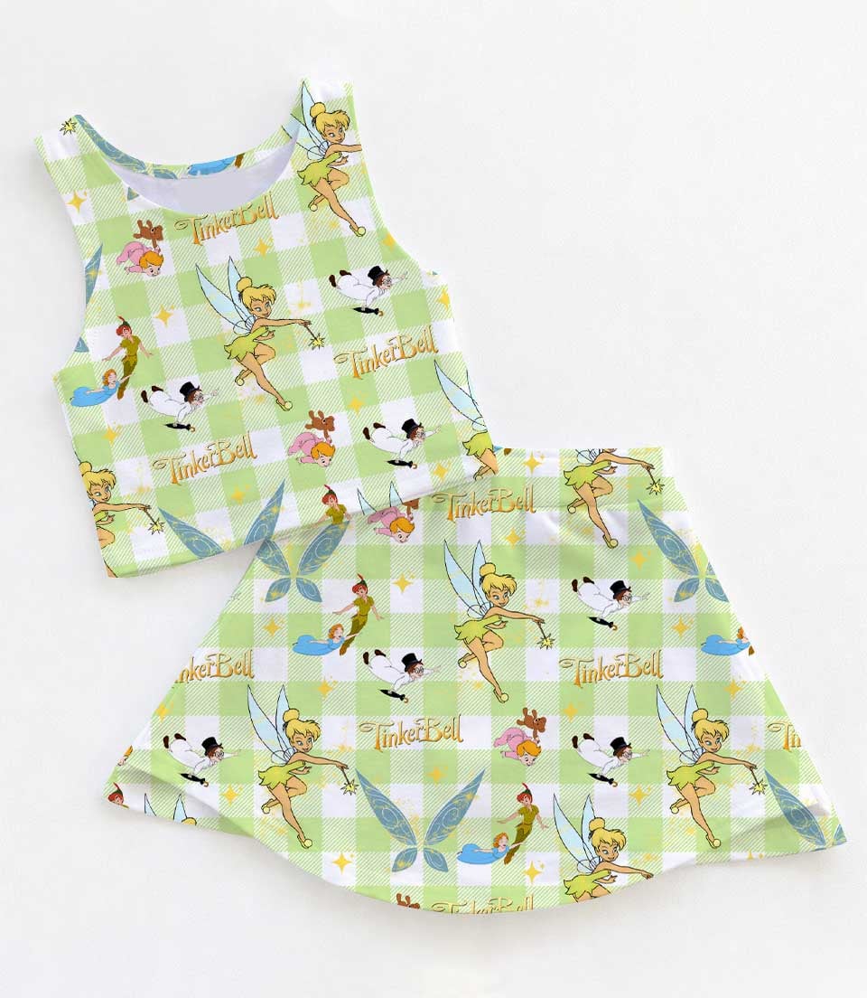 Disney Tinkerbell Fairy Dress Set, Green Gingham Tinker Bell Family Matching Dress Set, Mom and Me Peter Pan Vacation Outfit Costume