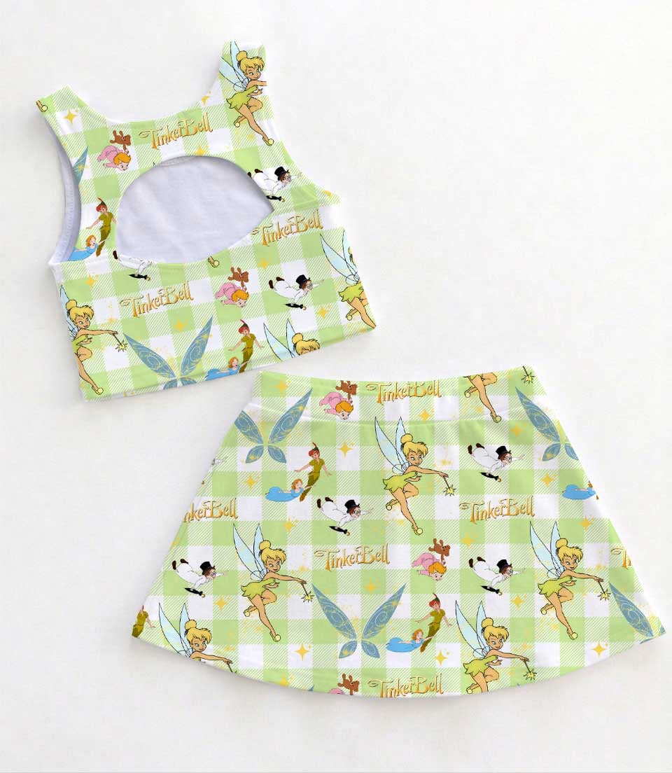 Disney Tinkerbell Fairy Dress Set, Green Gingham Tinker Bell Family Matching Dress Set, Mom and Me Peter Pan Vacation Outfit Costume - Image 2
