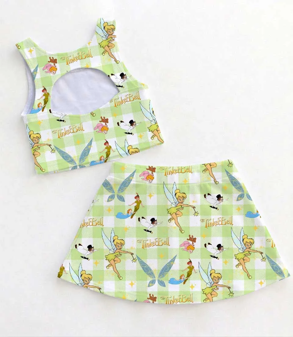Disney Tinkerbell Fairy Dress Set, Green Gingham Tinker Bell Family Matching Dress Set, Mom and Me Peter Pan Vacation Outfit Costume - Image 2