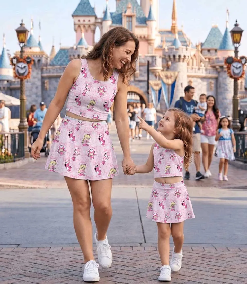 Nintendo Super Mario Princess Peach & Pink Yoshi Matching Mom and Me Dress Set, Cute Family Vacation Outfit - Image 4