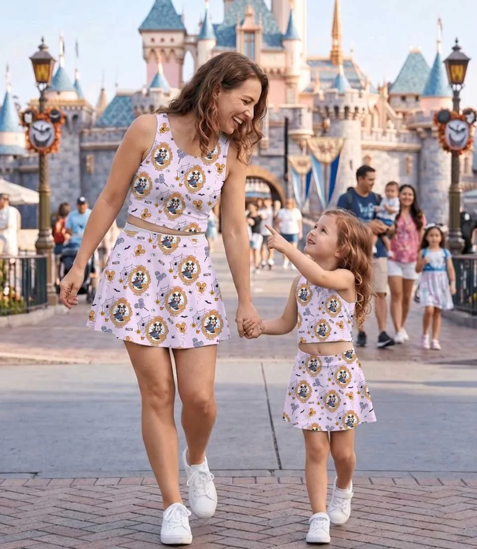 Disney Mickey Mouse Halloween Pumpkin Dress Set, Pink Vintage Mickey Mouse Family Matching Dress Set, Mom and Me Fall Vacation Outfit Costume - Image 4