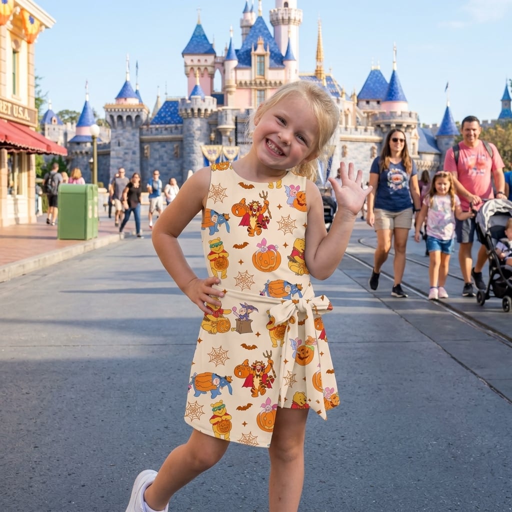 Winnie The Pooh Halloween Tennis Dress Skirt, Pooh Tigger Eeyore Disney Halloween Sport Skort Party Outfit - Image 3