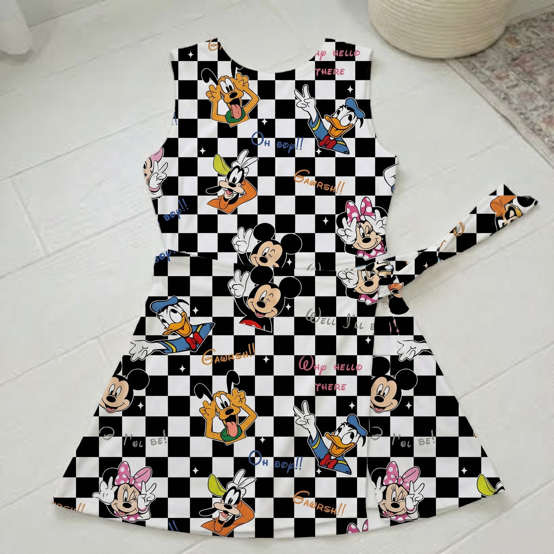 Mickey Minnie Pluto Goofy Gingham Natural Tennis Dress Skirt, Disneyland Trip Outfit Disney Tennis Dress Skirt Magical Vacation Style - Image 5