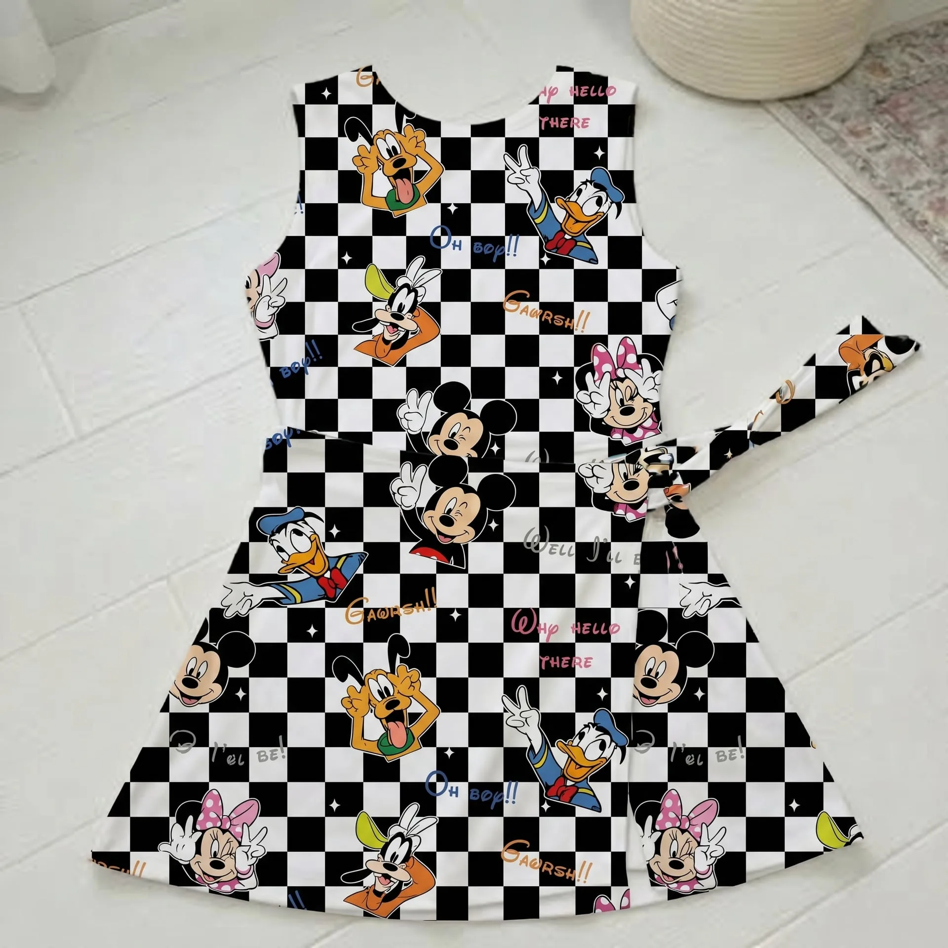 Mickey Minnie Pluto Goofy Gingham Natural Tennis Dress Skirt, Disneyland Trip Outfit Disney Tennis Dress Skirt Magical Vacation Style - Image 5