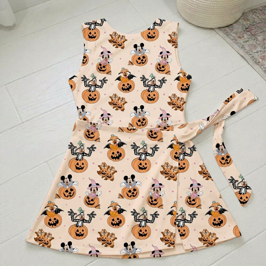 Disney Halloween Mickey Minnie Goofy Pumpkin Tennis Dress, Sleeveless Kids Adult Outfit Spooky Halloween Tennis Dress - Image 2