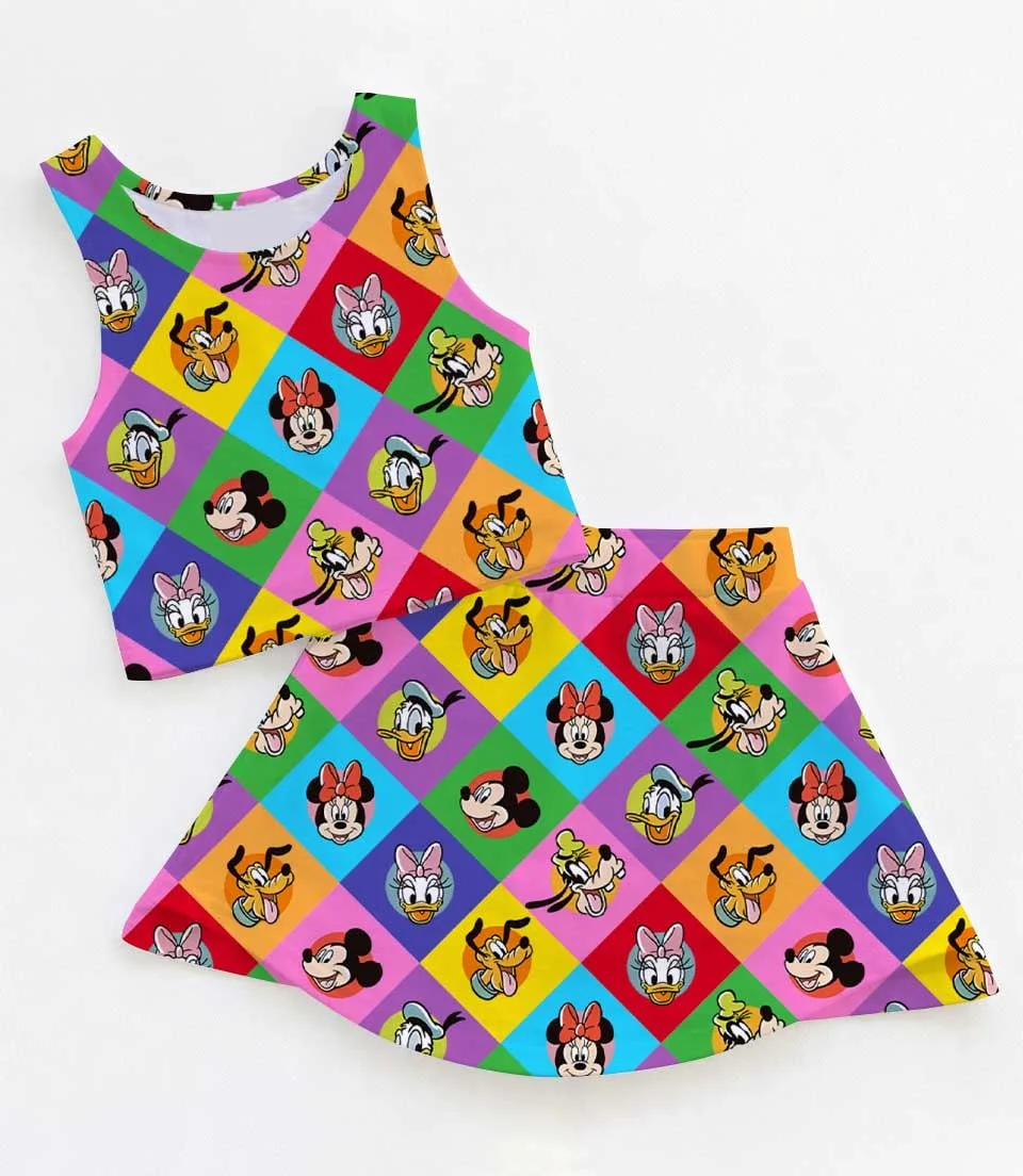 Mickey & Friends Rainbow Checkerboard Mom and Me Matching Dress Set, Disney Family Vacation Outfit
